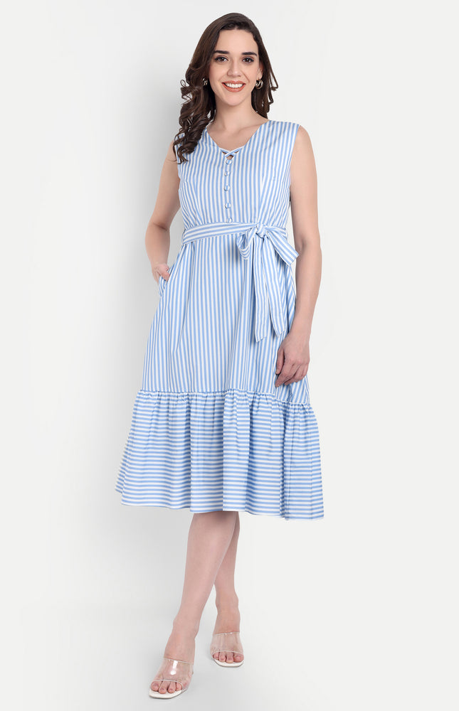 Striped & Flare Midi Dress