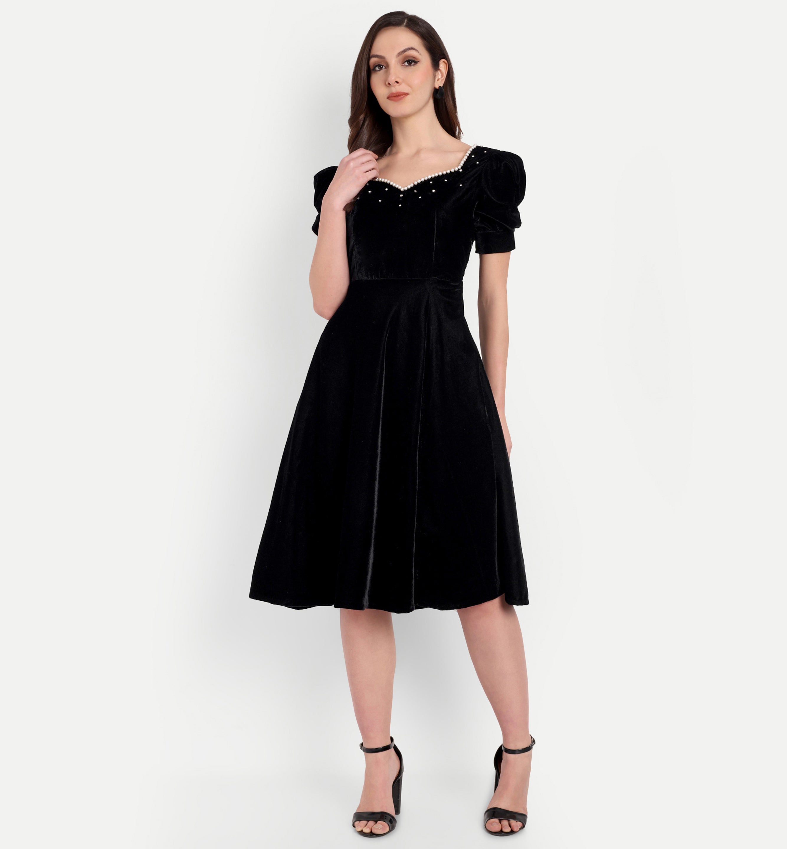 Pearl Black Slit Dress