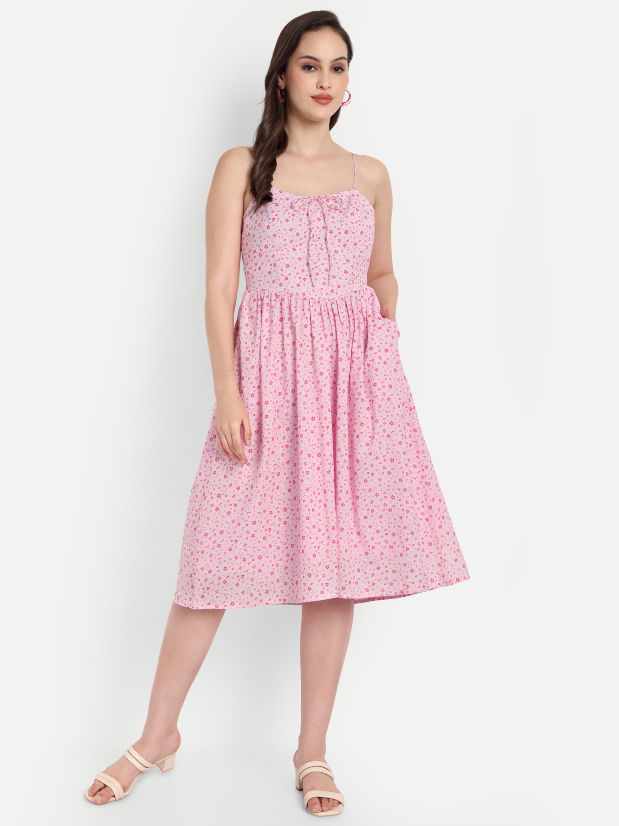 Pink Floral Strap Dress