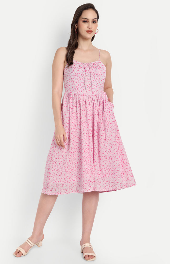 Pink Floral Strap Dress