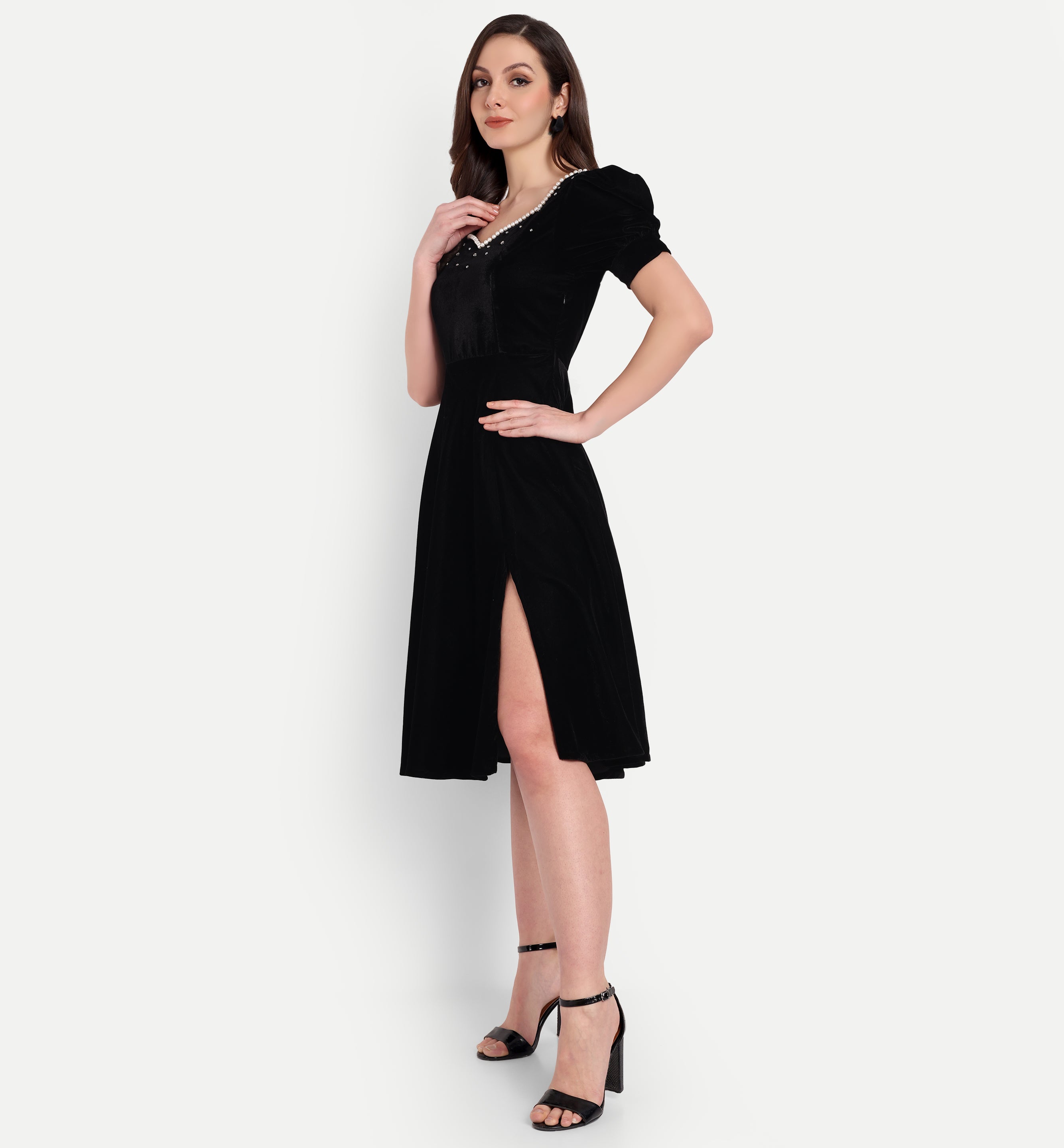 Pearl Black Slit Dress