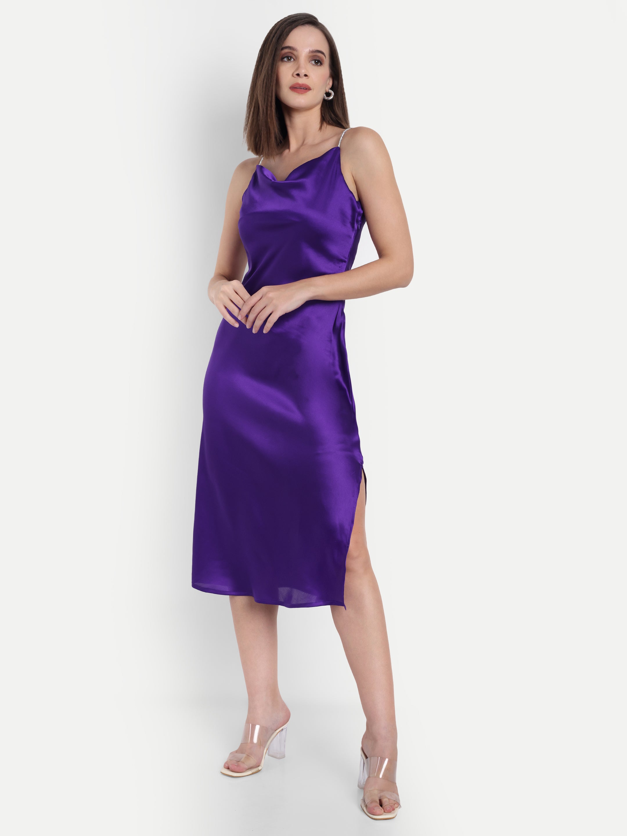 Purple Satin Midi dress