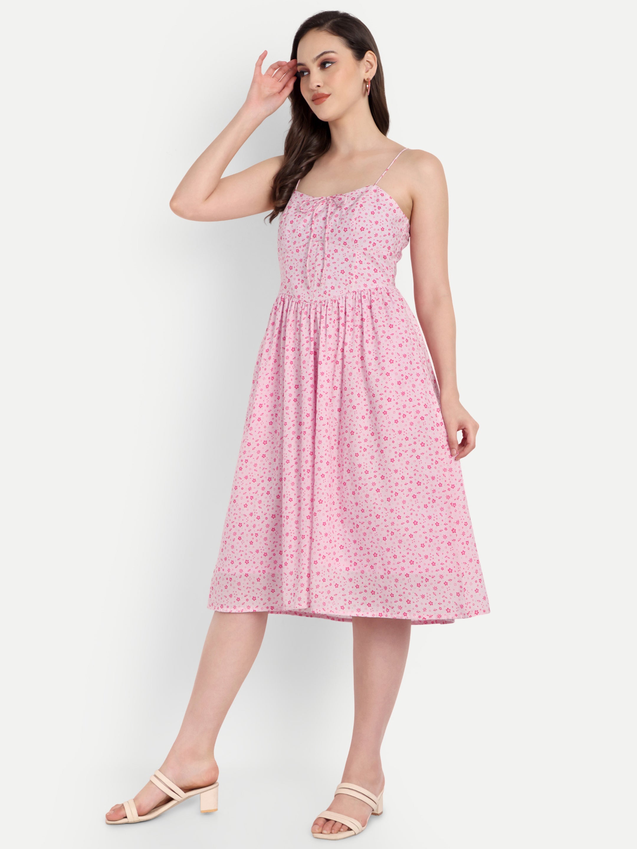 Pink Floral Strap Dress