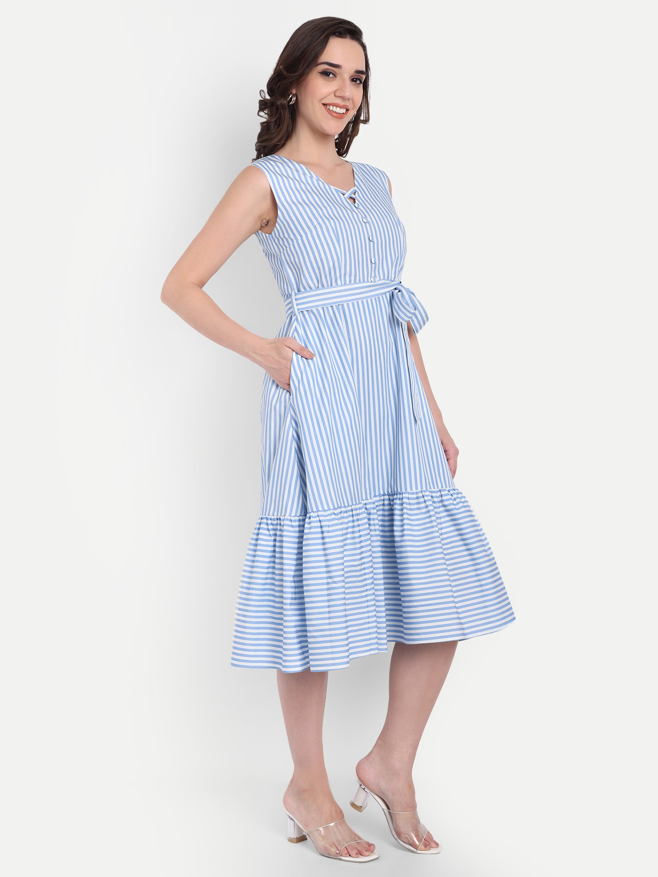 Striped & Flare Midi Dress