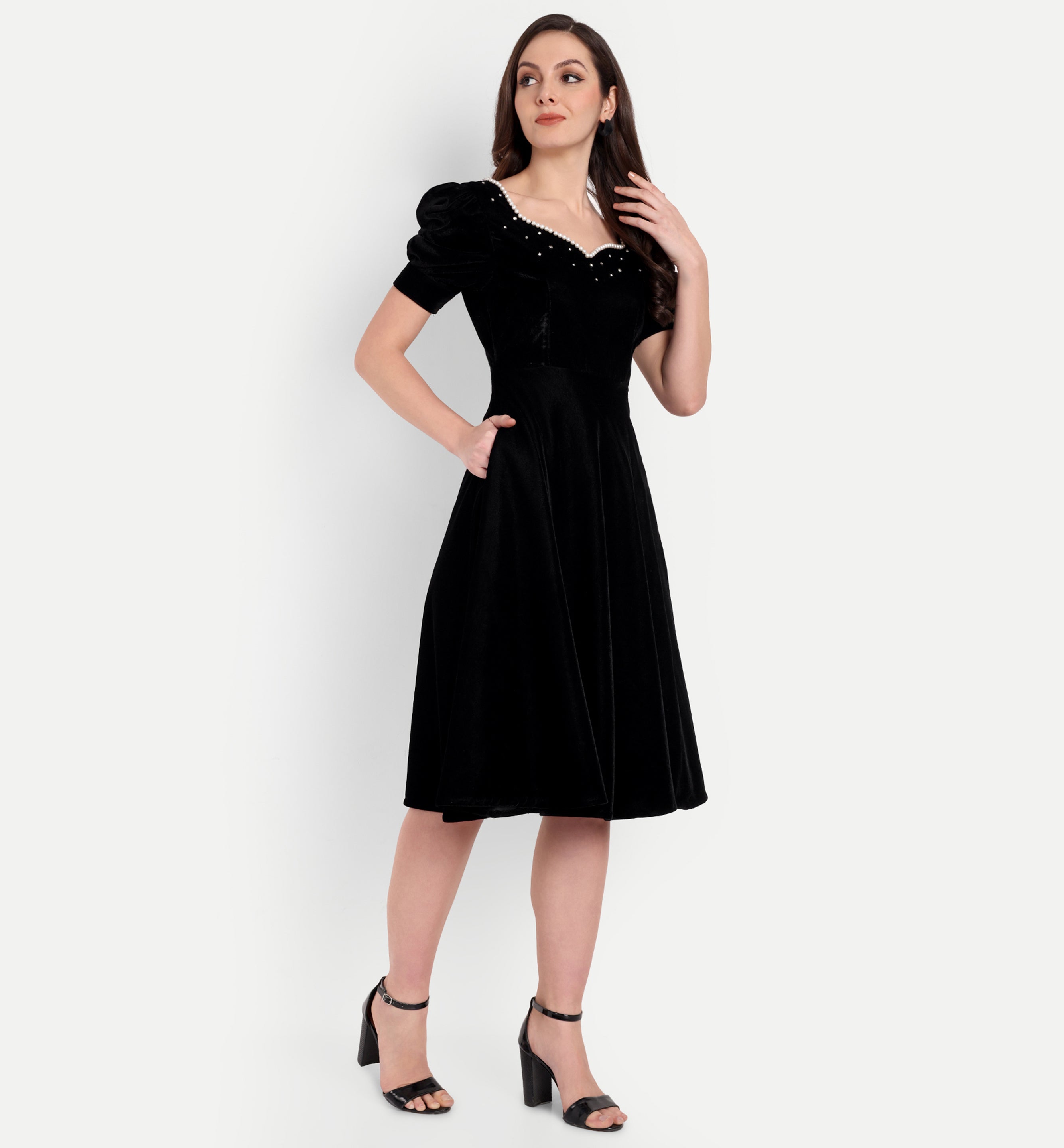 Pearl Black Slit Dress