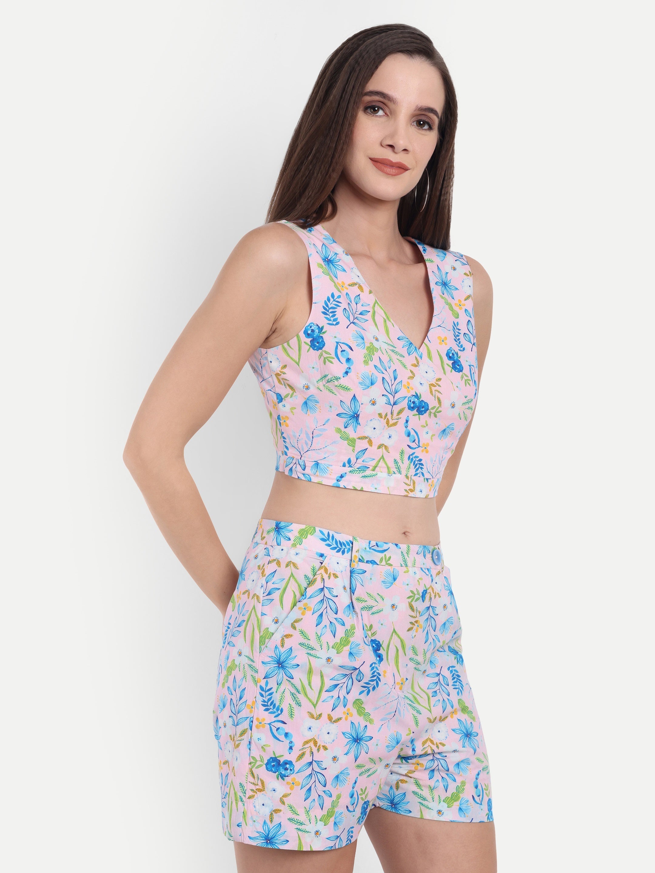 Pink Floral Crop Top