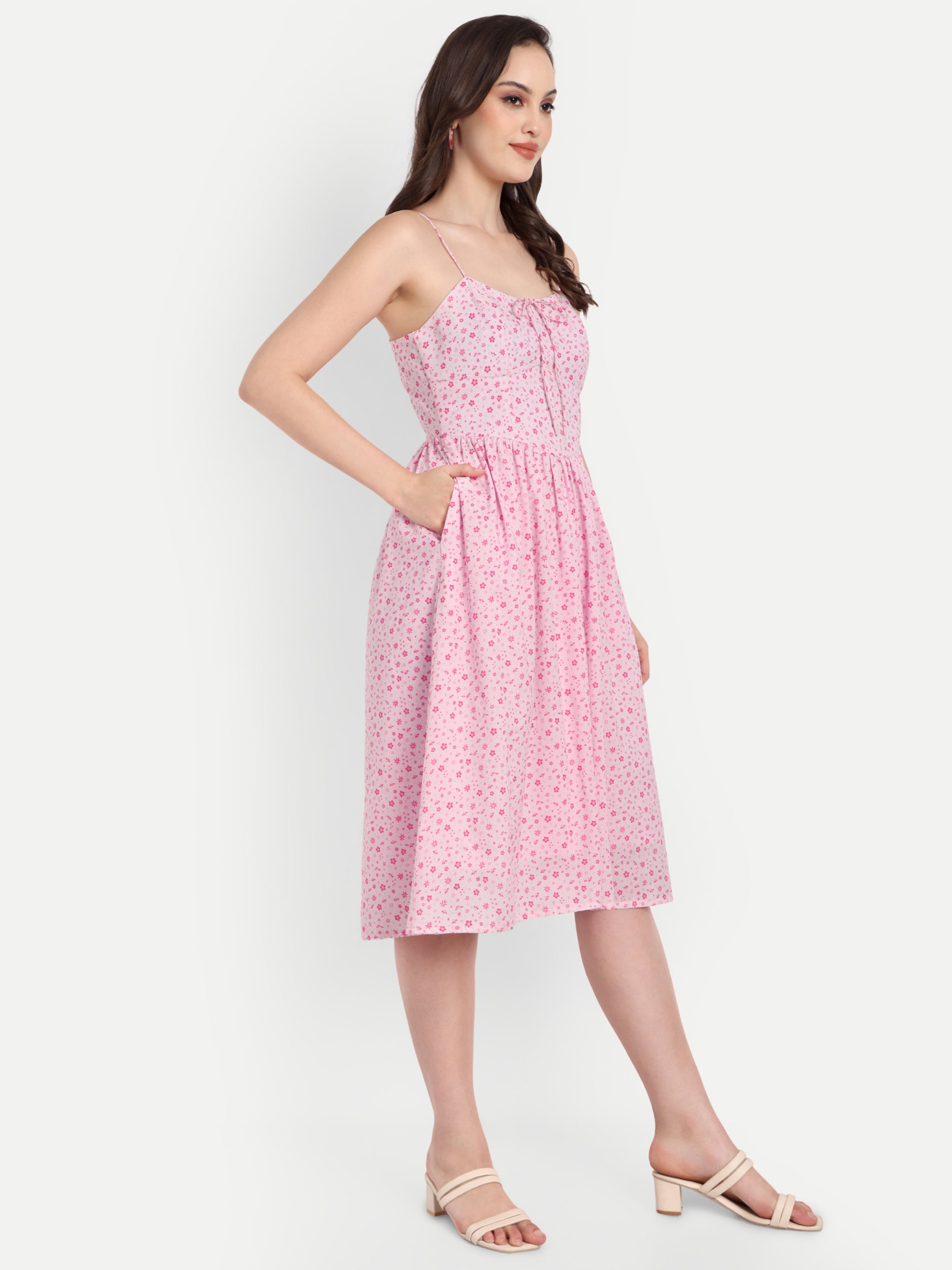 Pink Floral Strap Dress