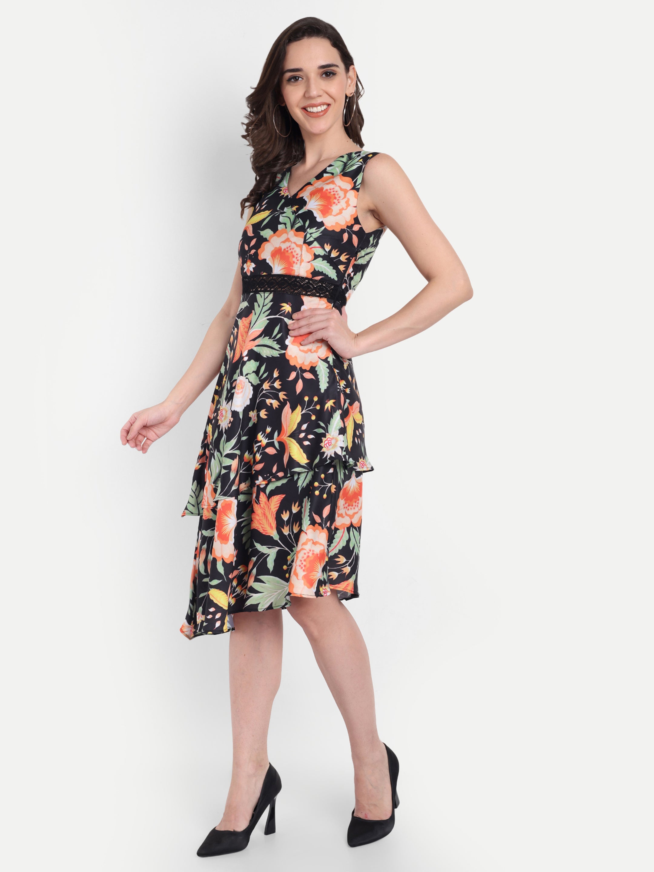 Black Floral Midi Dress