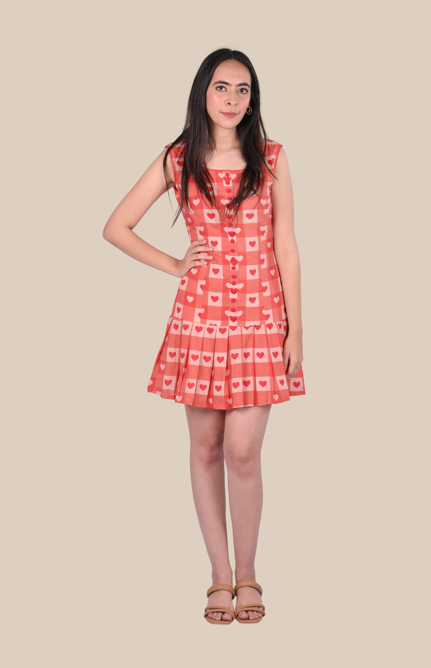 Red Heart Check Mini Dress