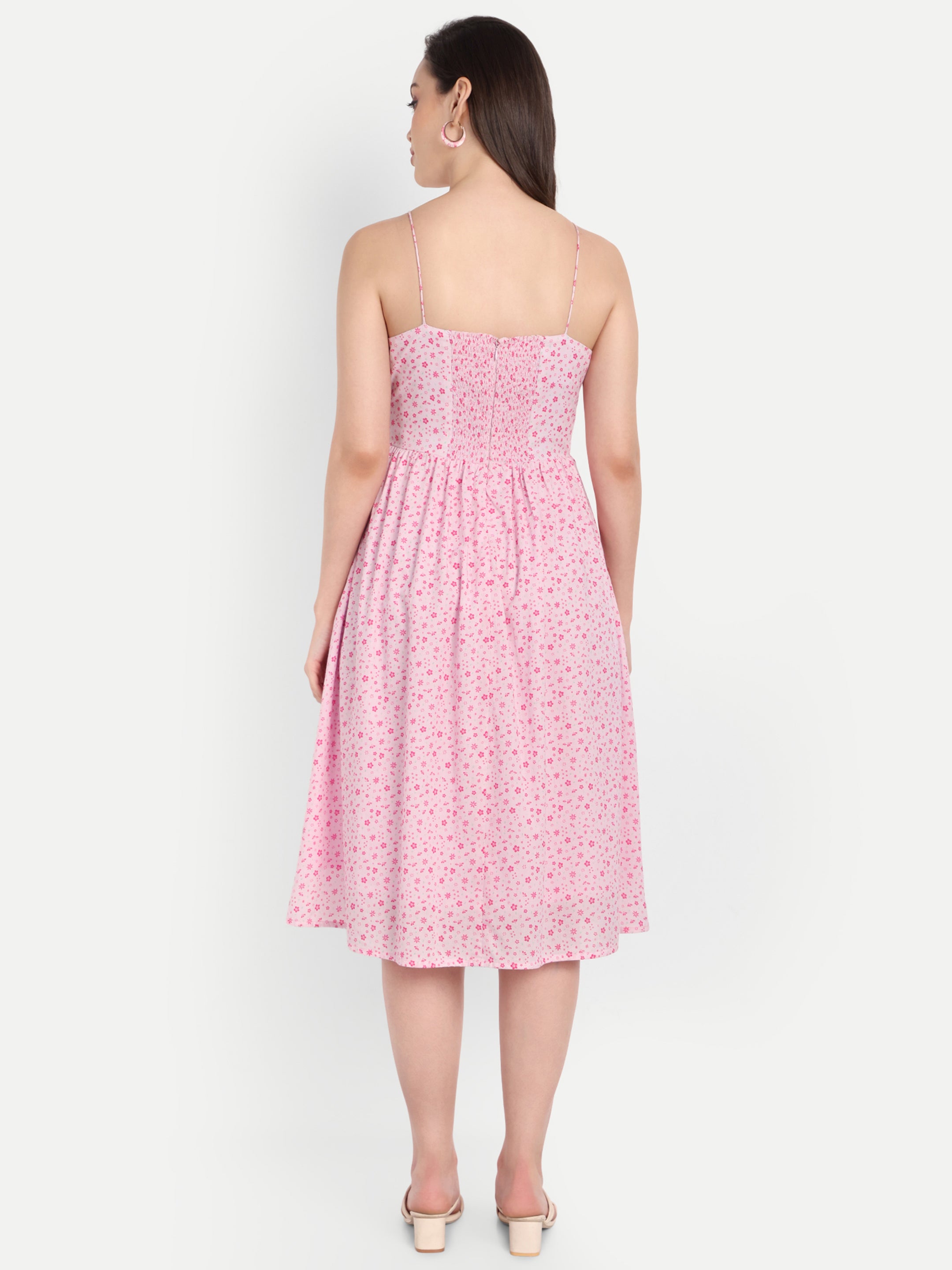 Pink Floral Strap Dress