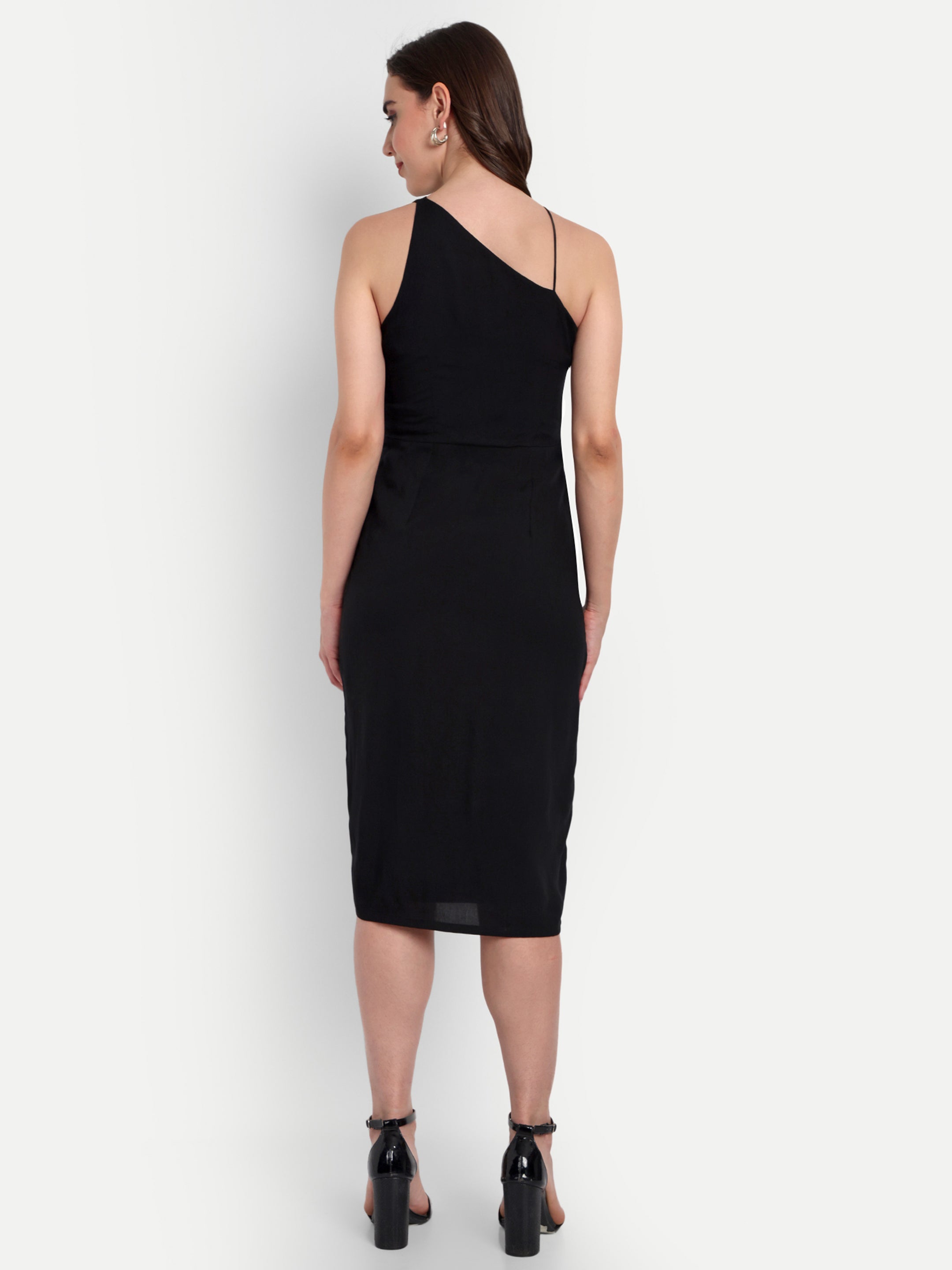 Black Lycra Side Slit Dress