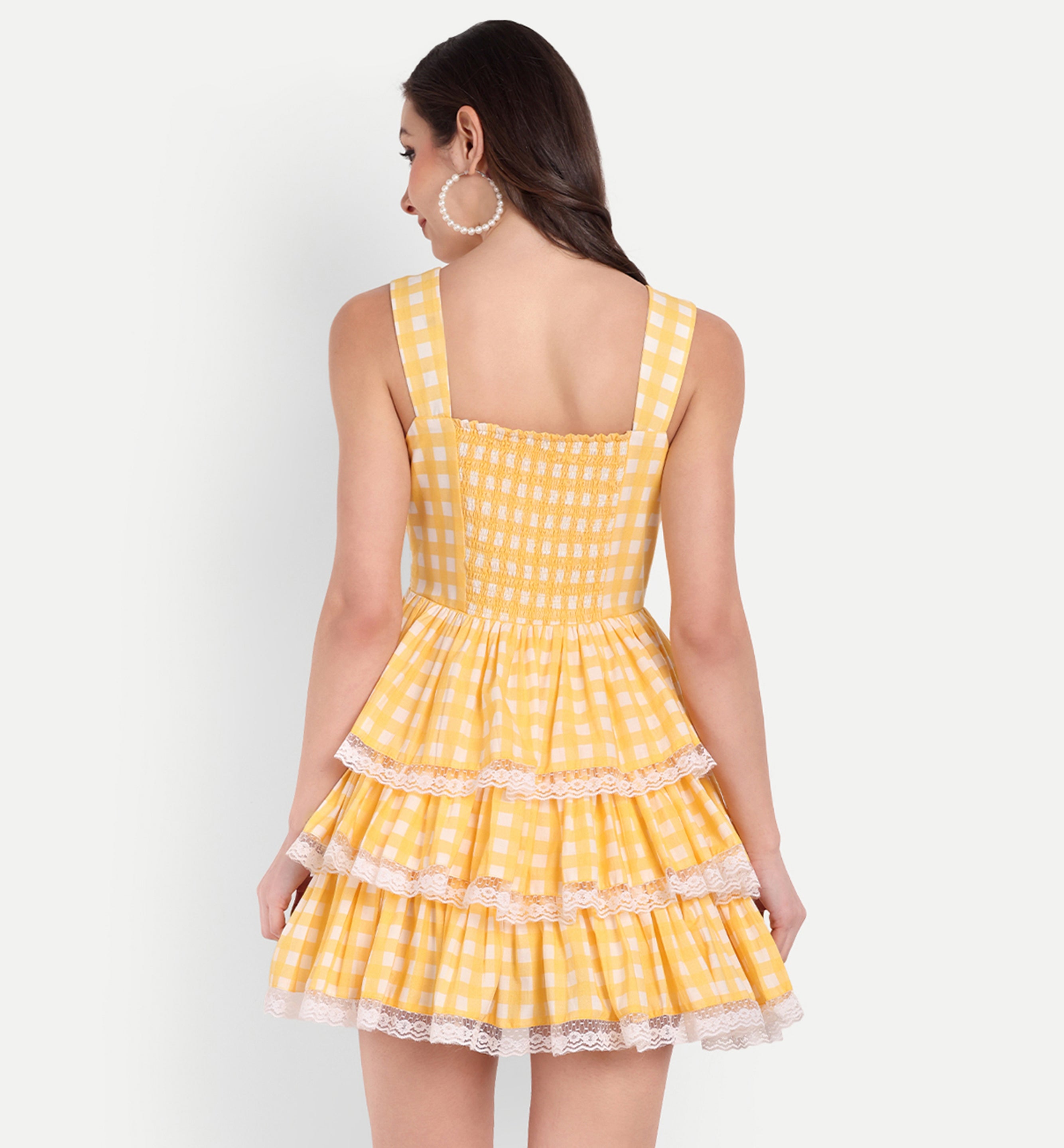 Yellow Check Lace Dress