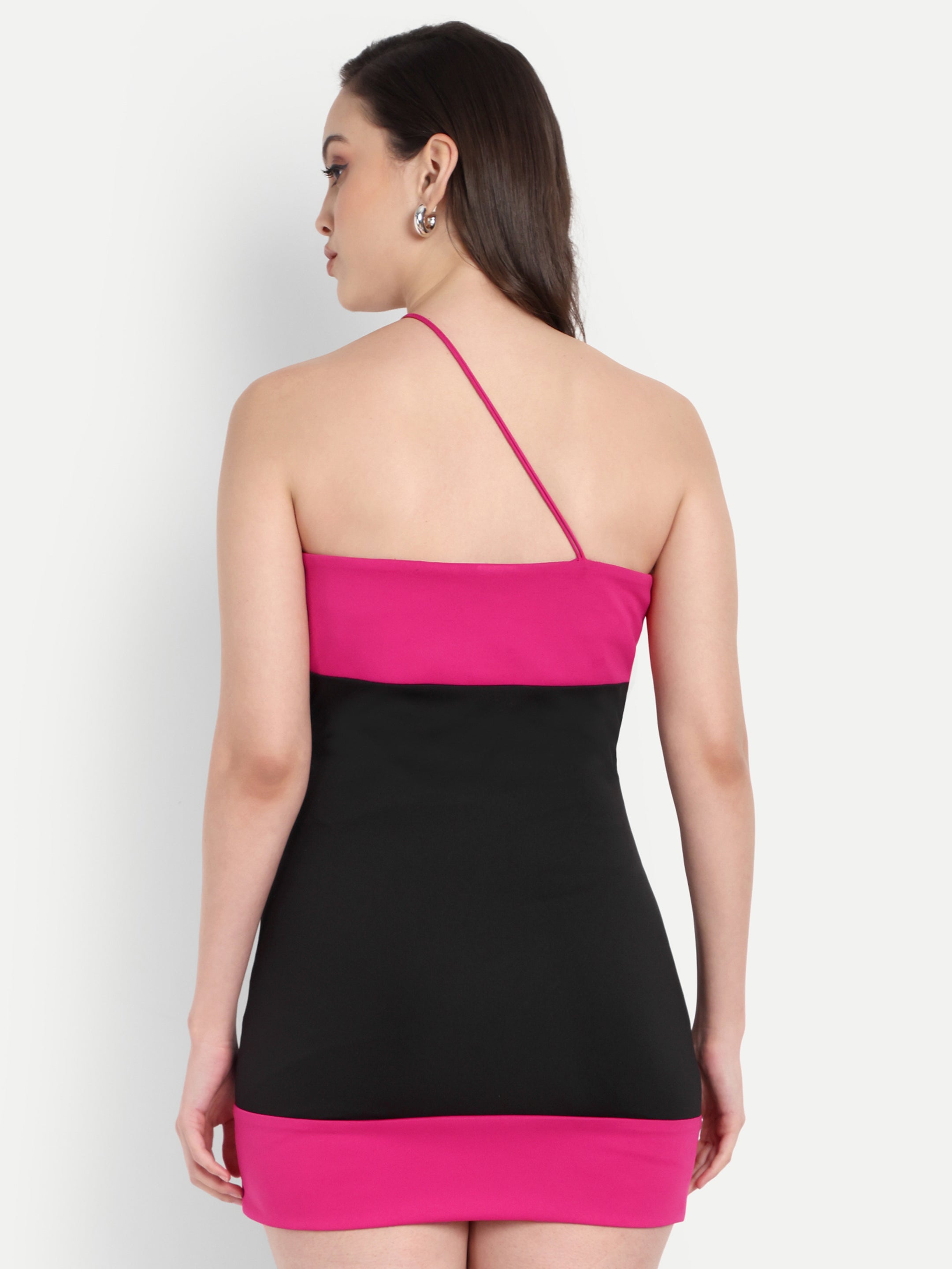 Pink-Black Off Shoulder Dress