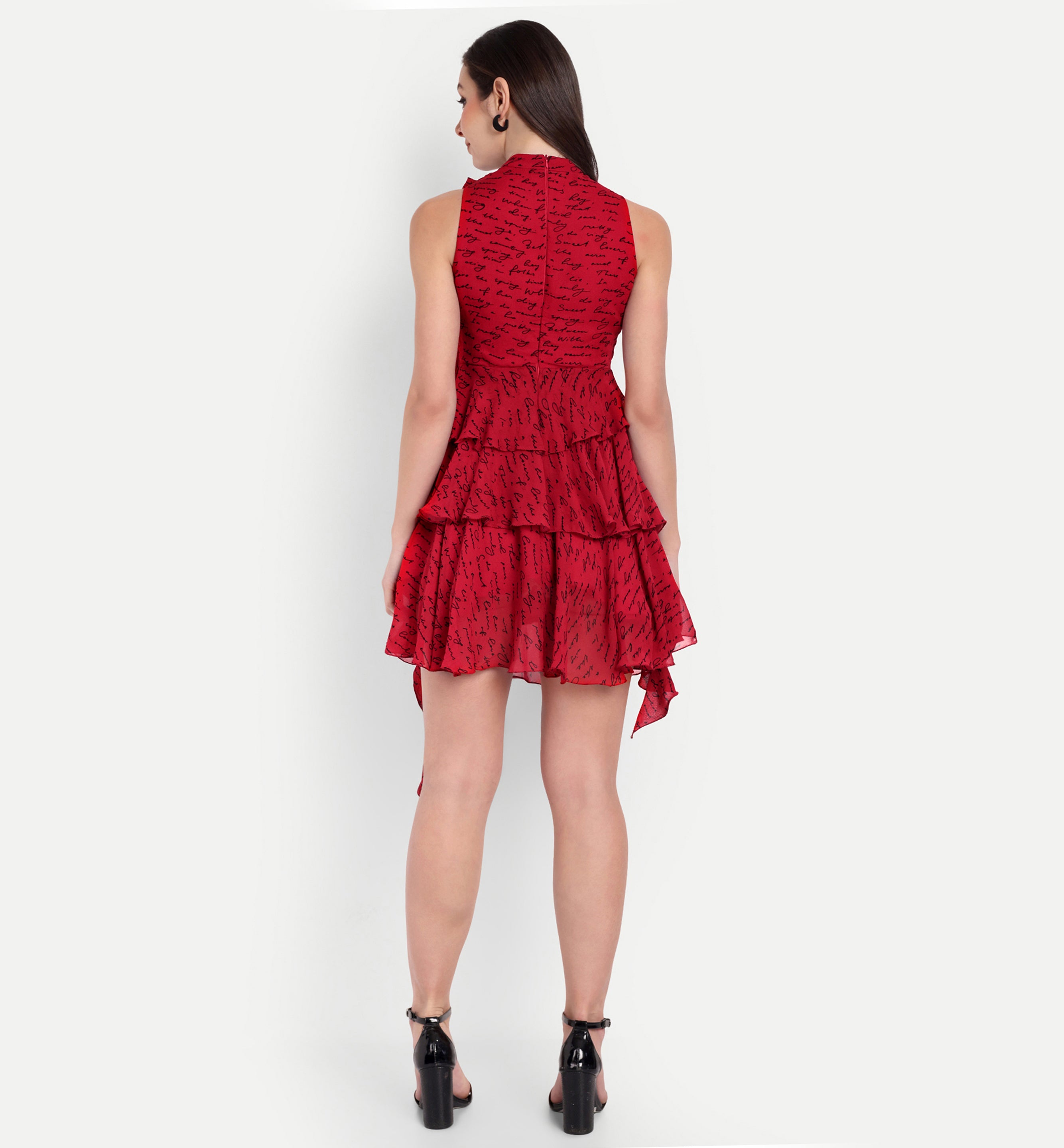 Red Printed Ruffles Dress