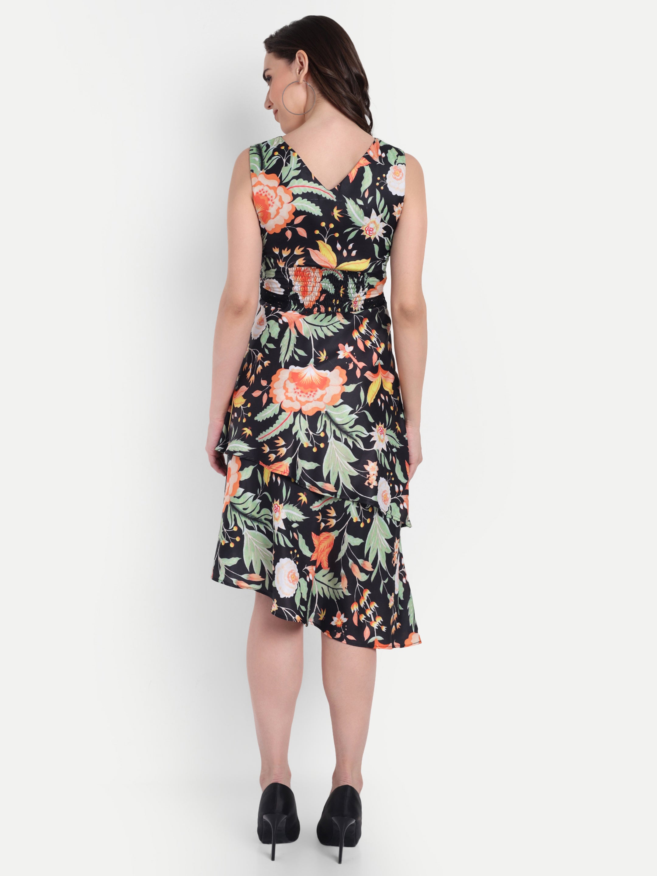 Black Floral Midi Dress