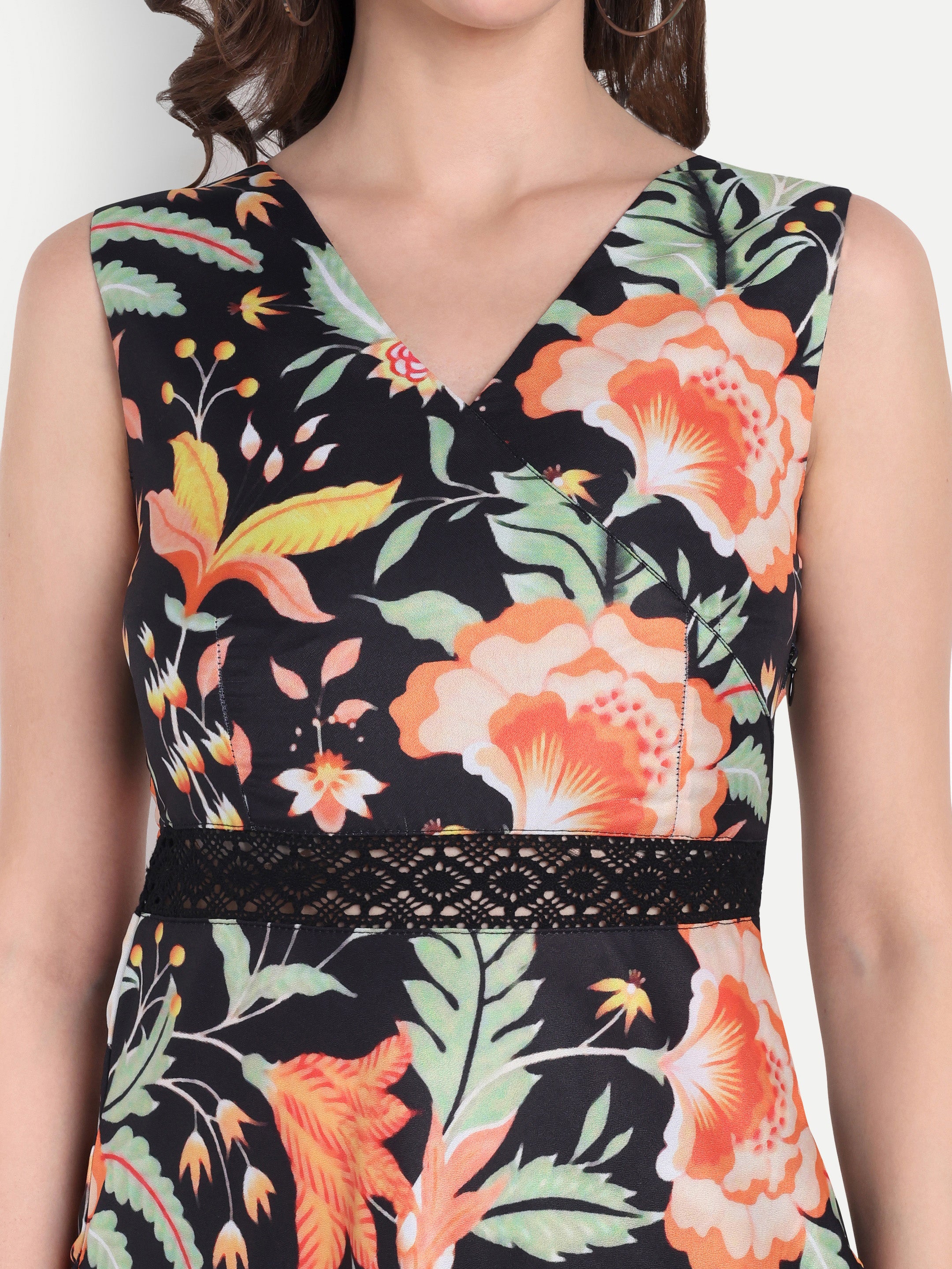 Black Floral Midi Dress