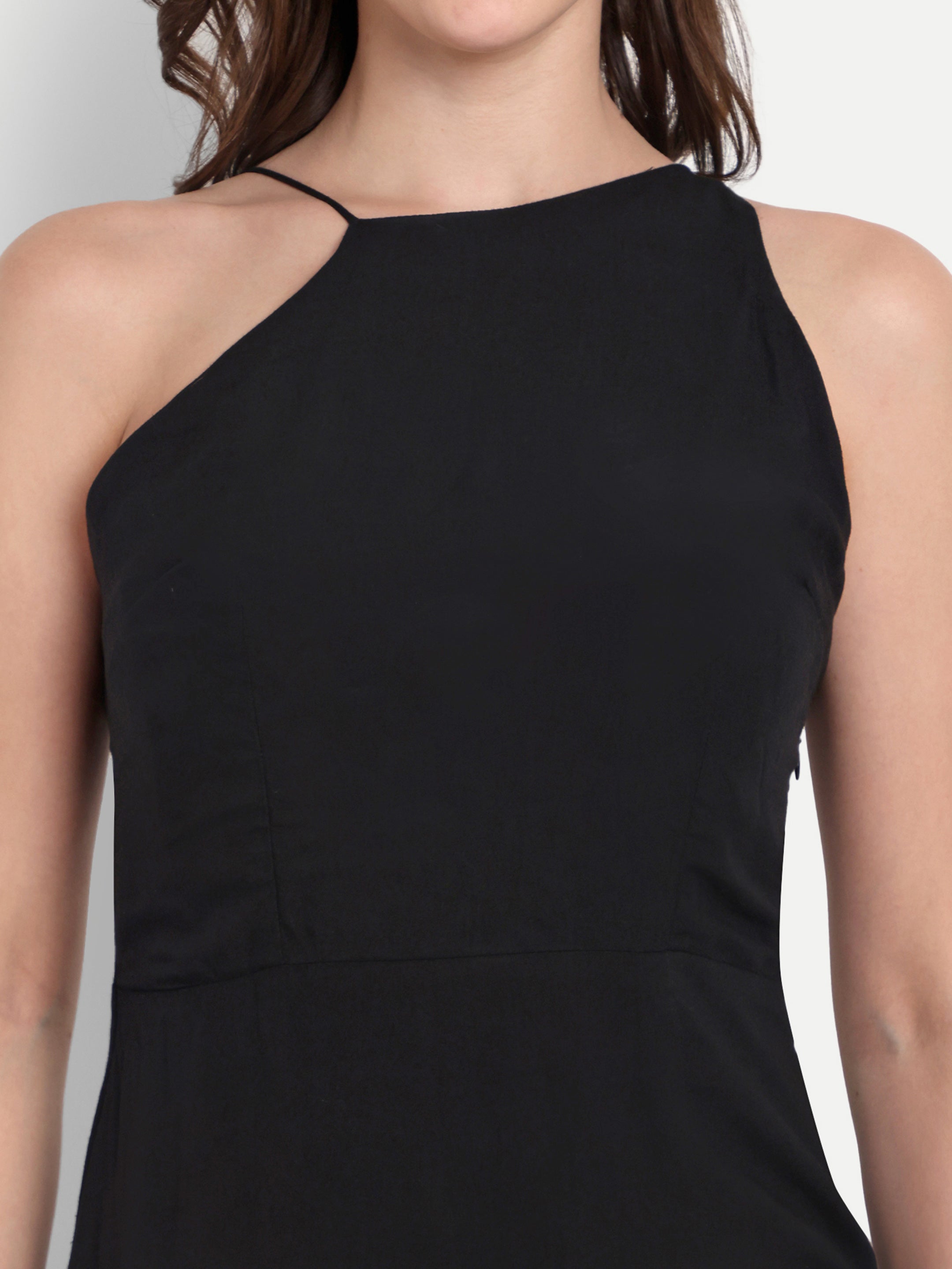 Black Lycra Side Slit Dress