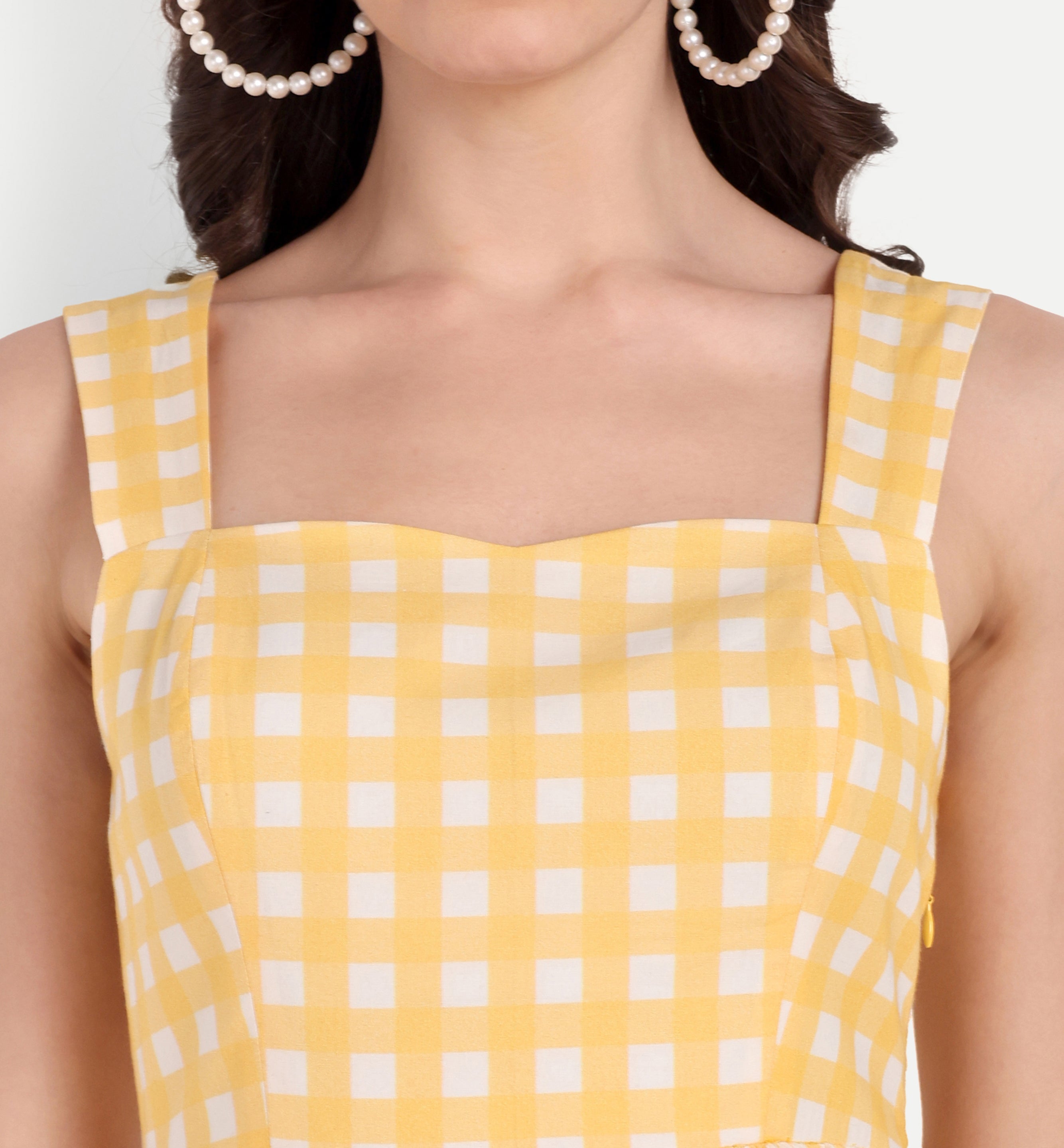 Yellow Check Lace Dress