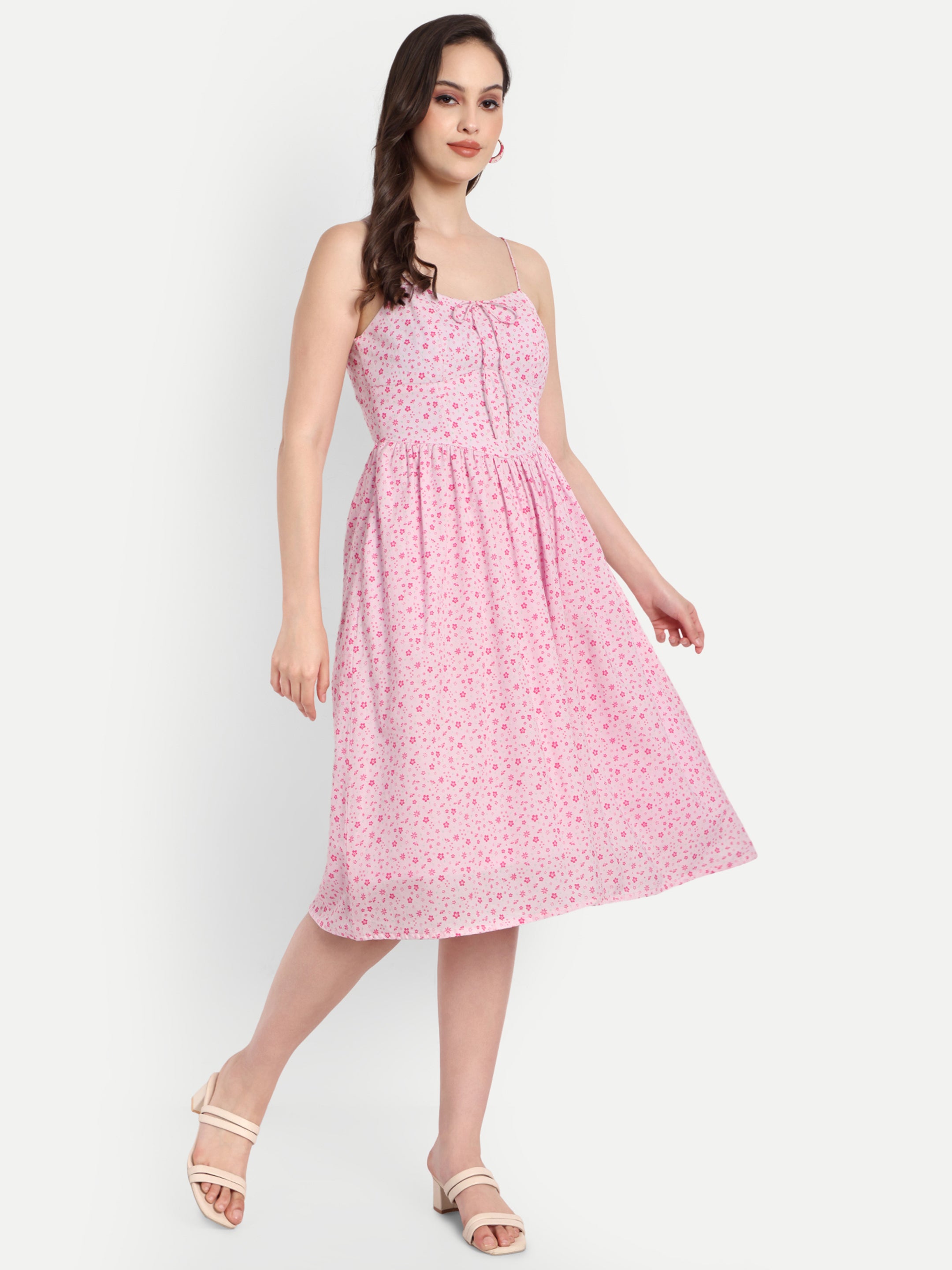 Pink Floral Strap Dress