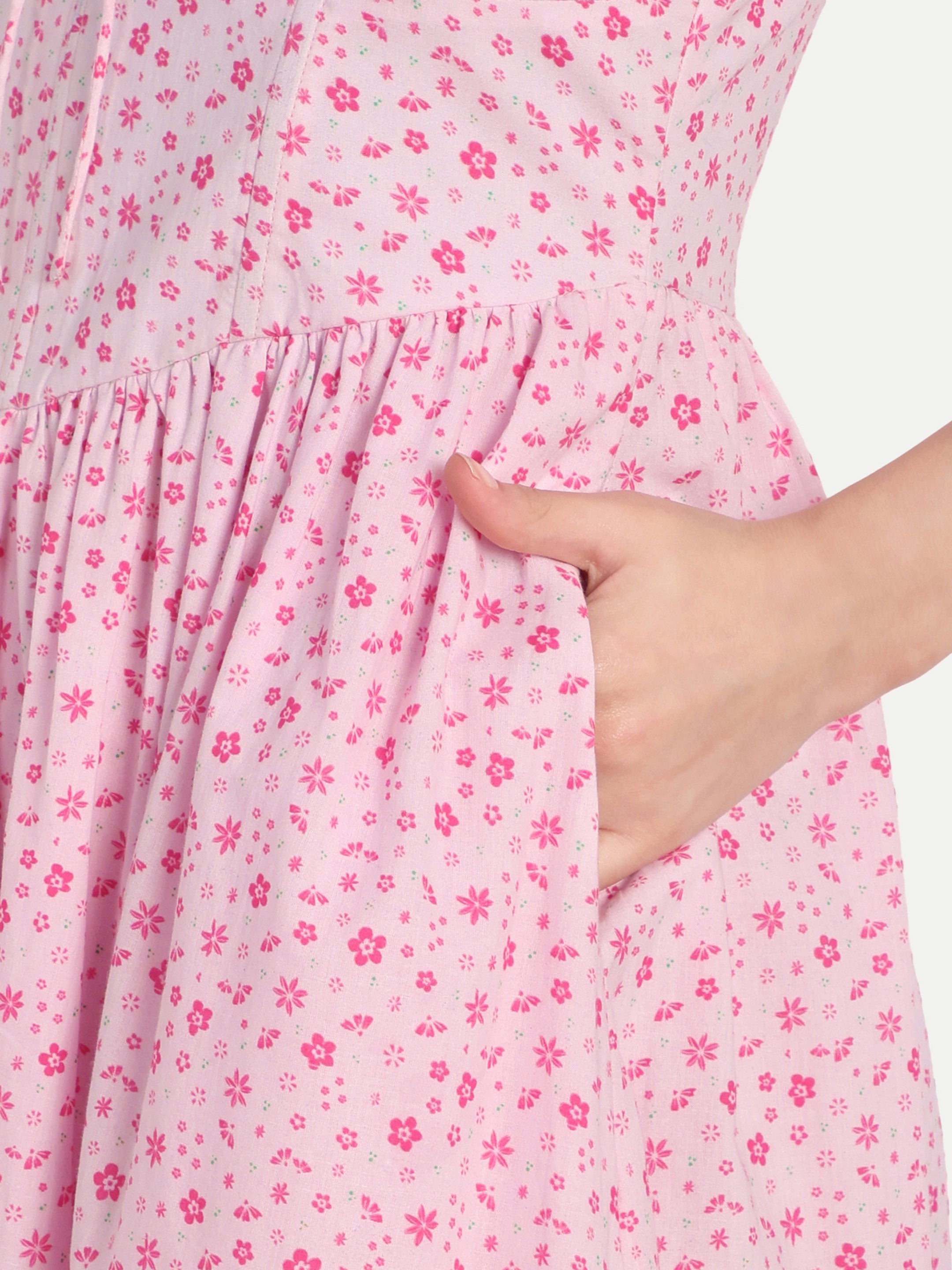 Pink Floral Strap Dress