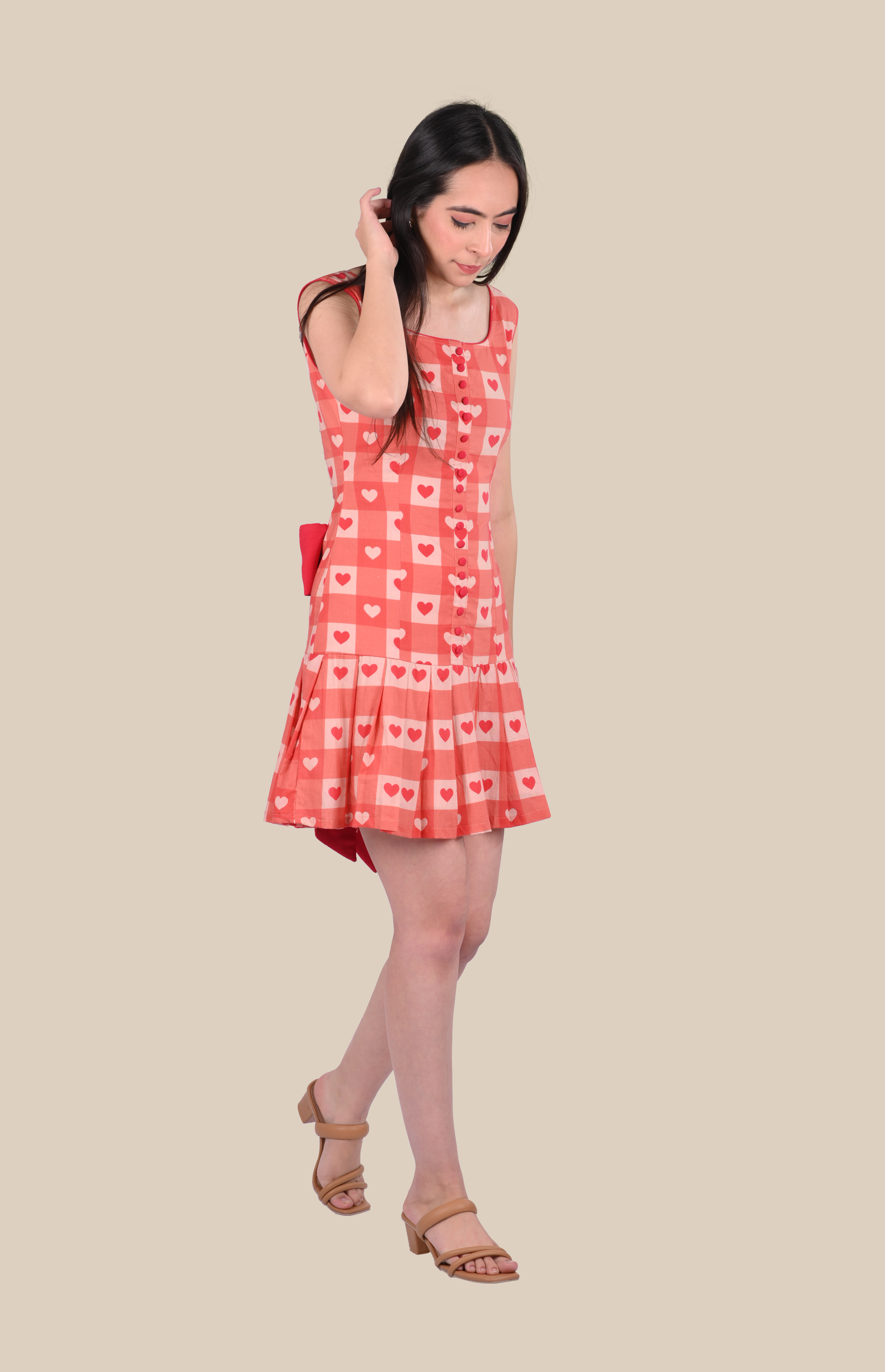 Red Heart Check Mini Dress