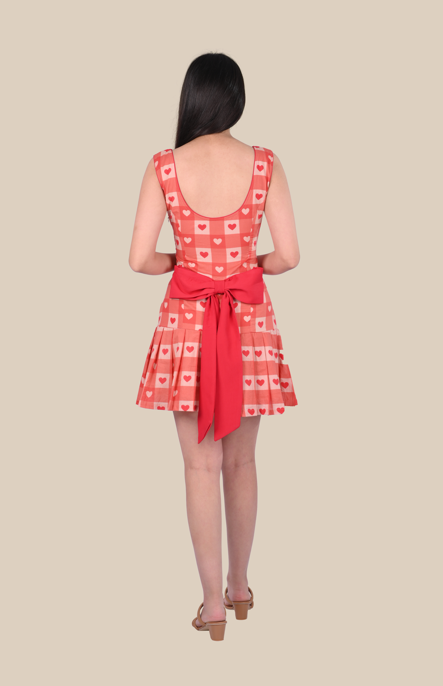 Red Heart Check Mini Dress