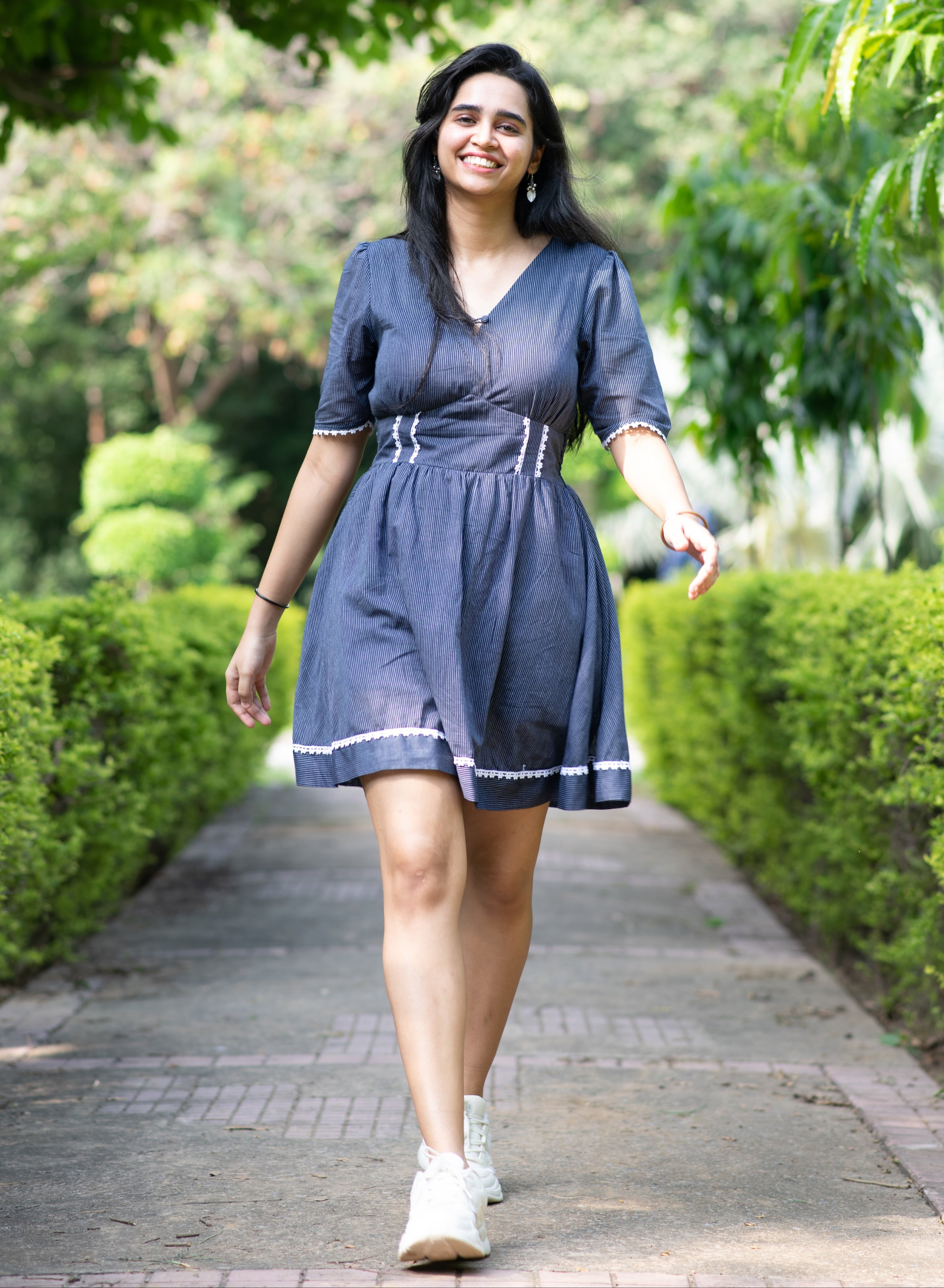 Navy Blue Striped Mini Dress