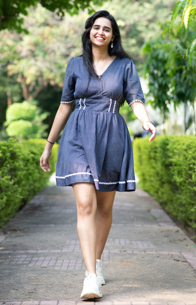Navy Blue Striped Mini Dress