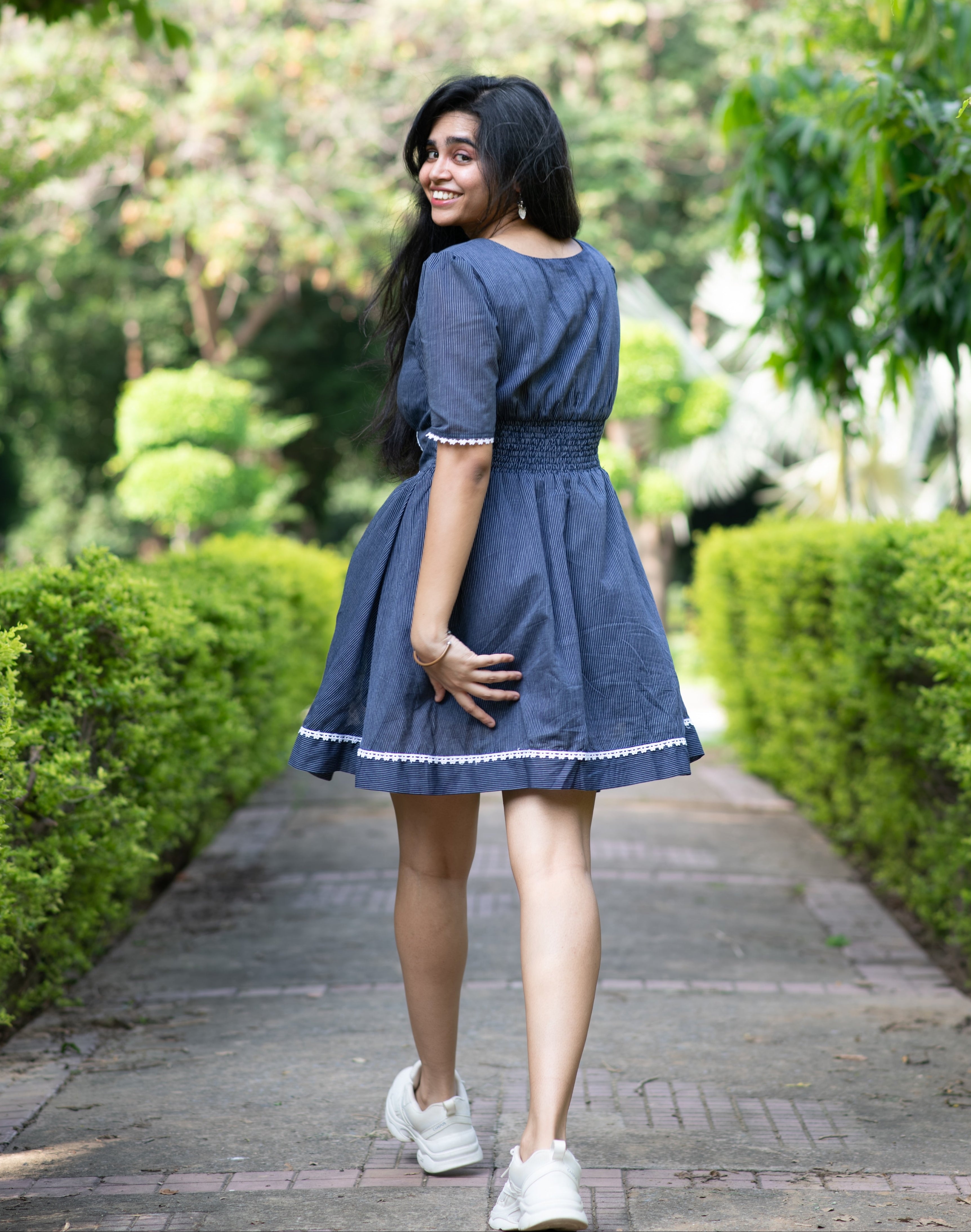Navy Blue Striped Mini Dress