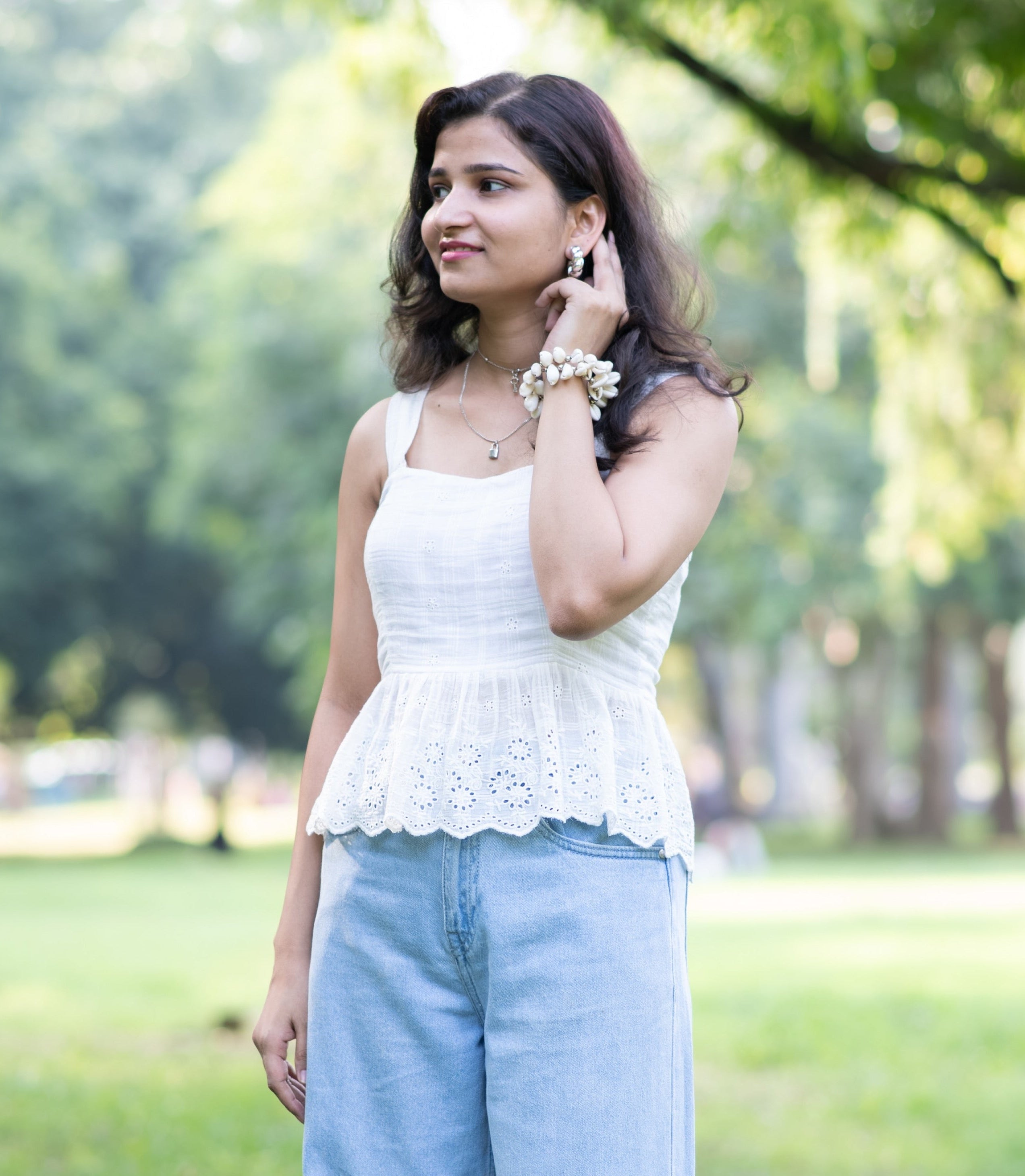White Cotton Peplum Top