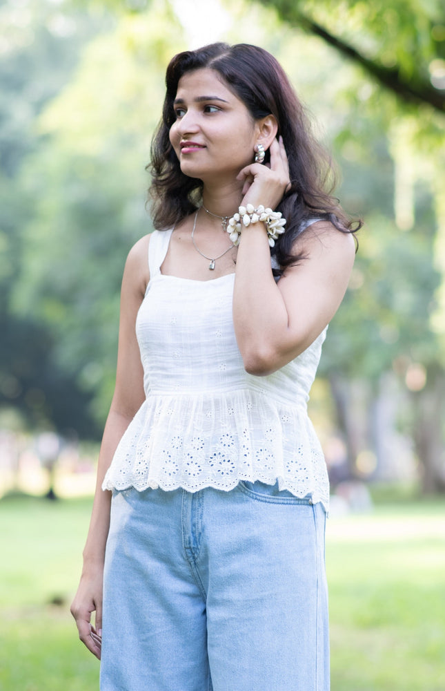 White Cotton Peplum Top