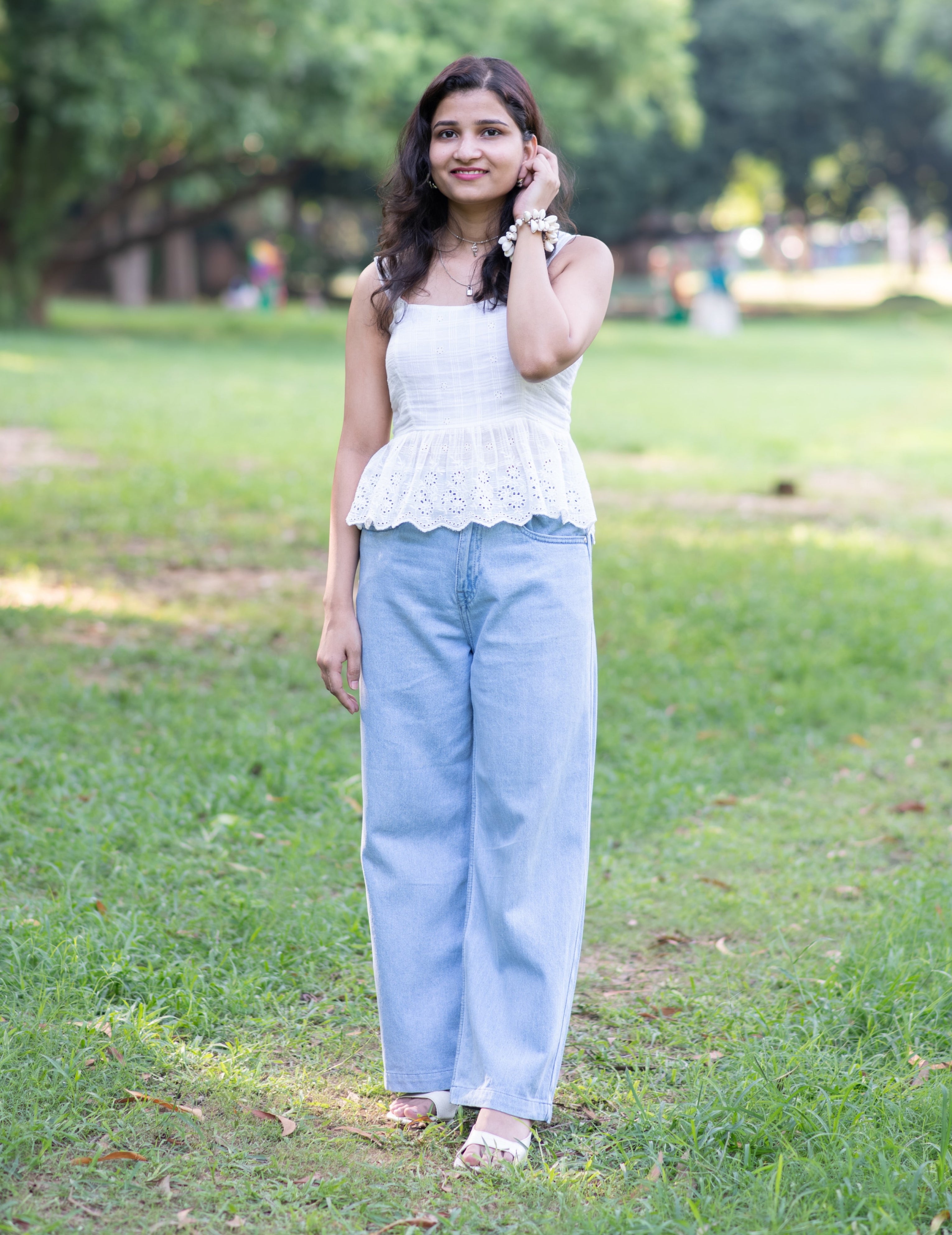 White Cotton Peplum Top