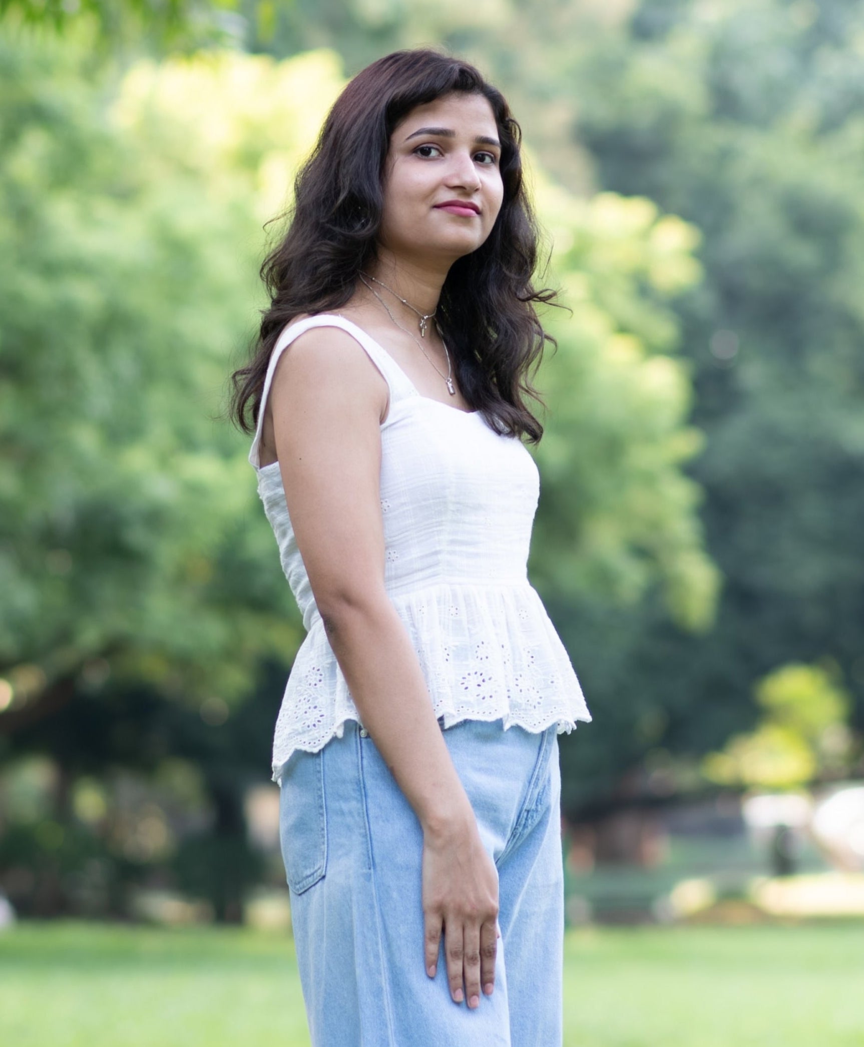 White Cotton Peplum Top