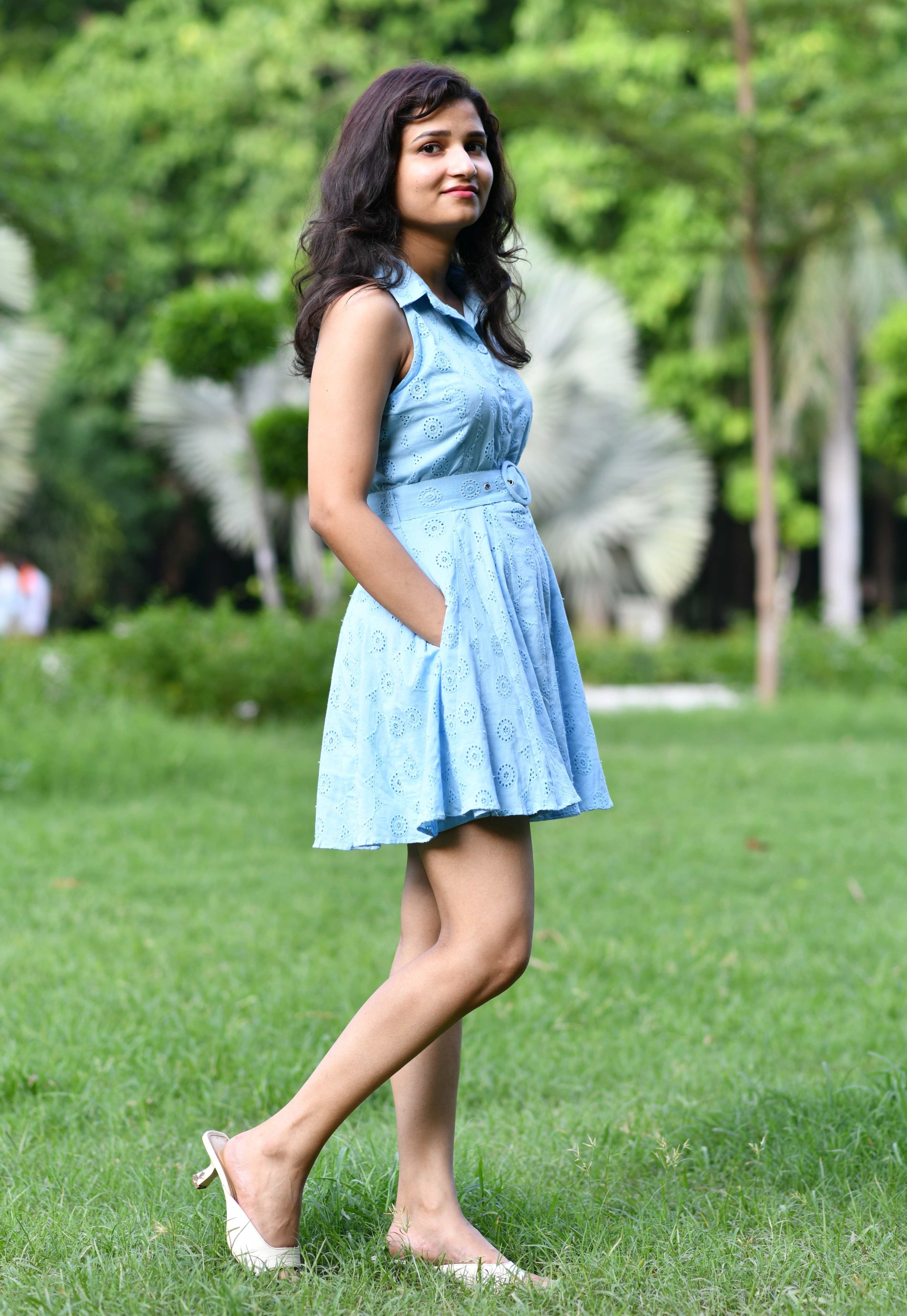 Sky Blue Halter Neck Dress