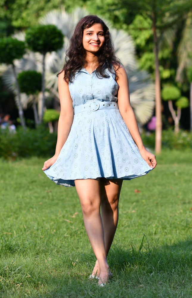 Sky Blue Halter Neck Dress