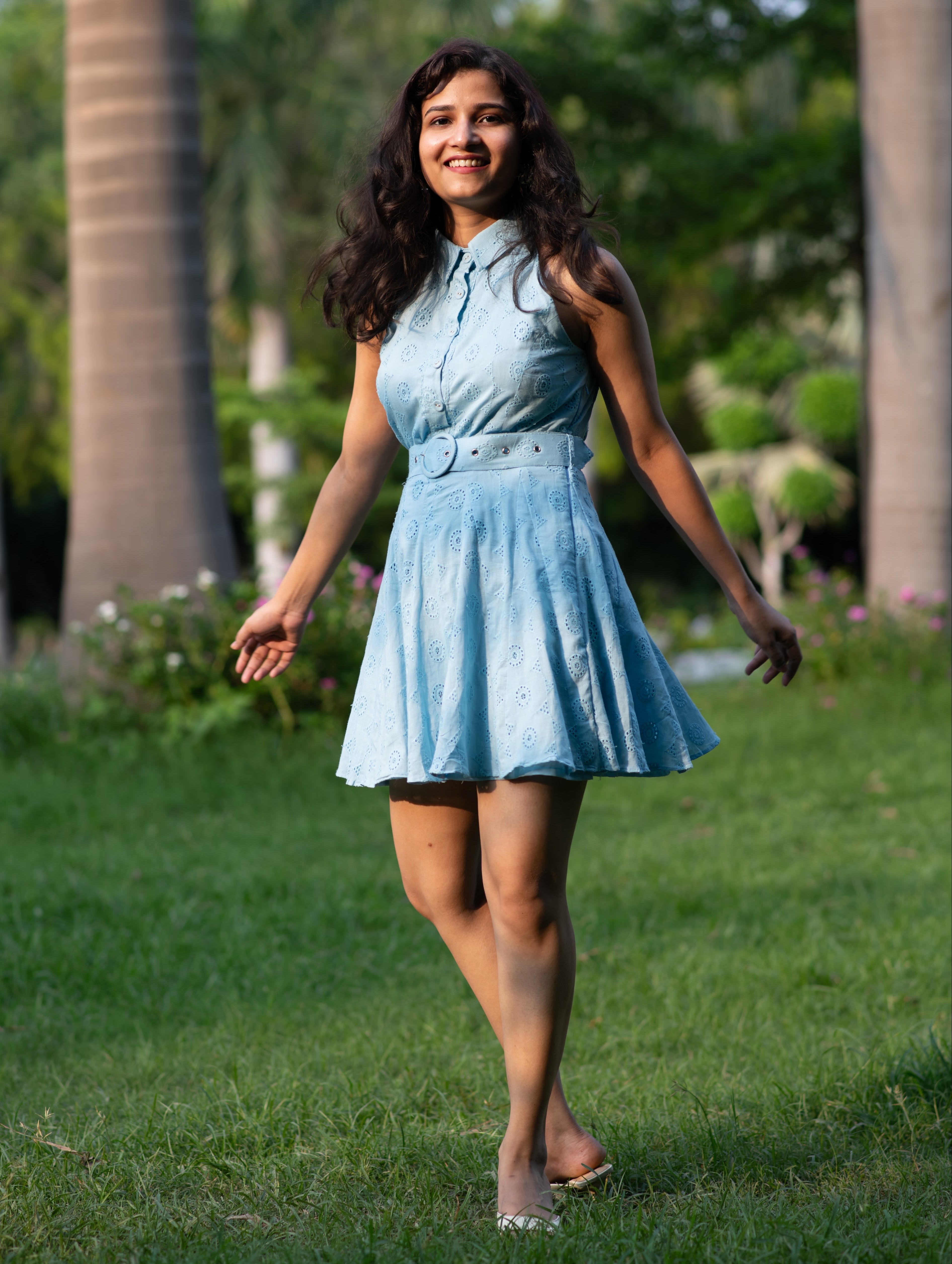Sky Blue Halter Neck Dress