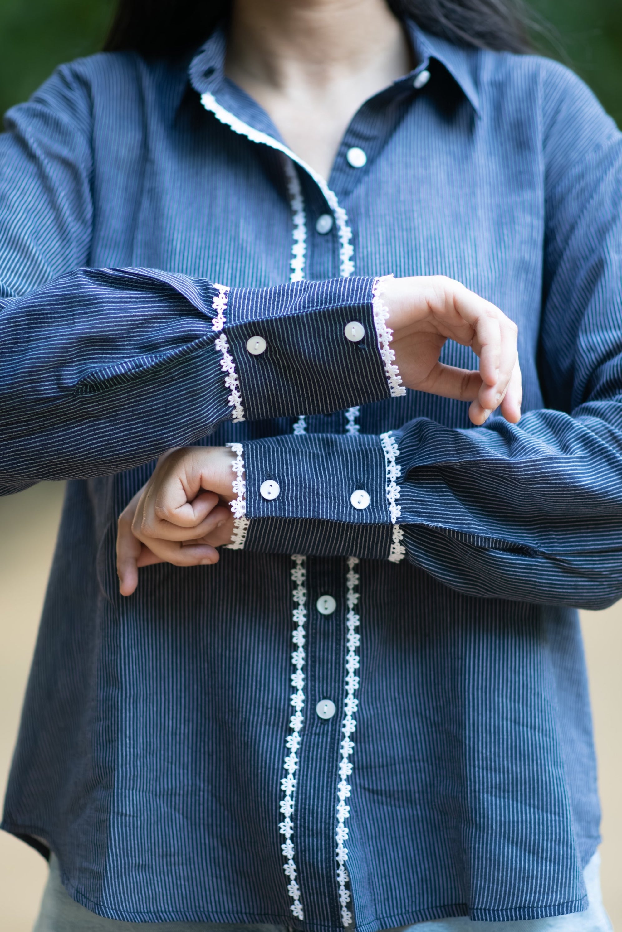 Navy Blue Pinstripe Shirt