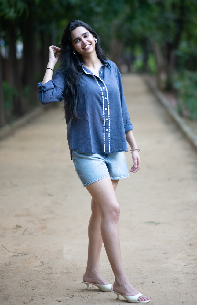 Navy Blue Pinstripe Shirt