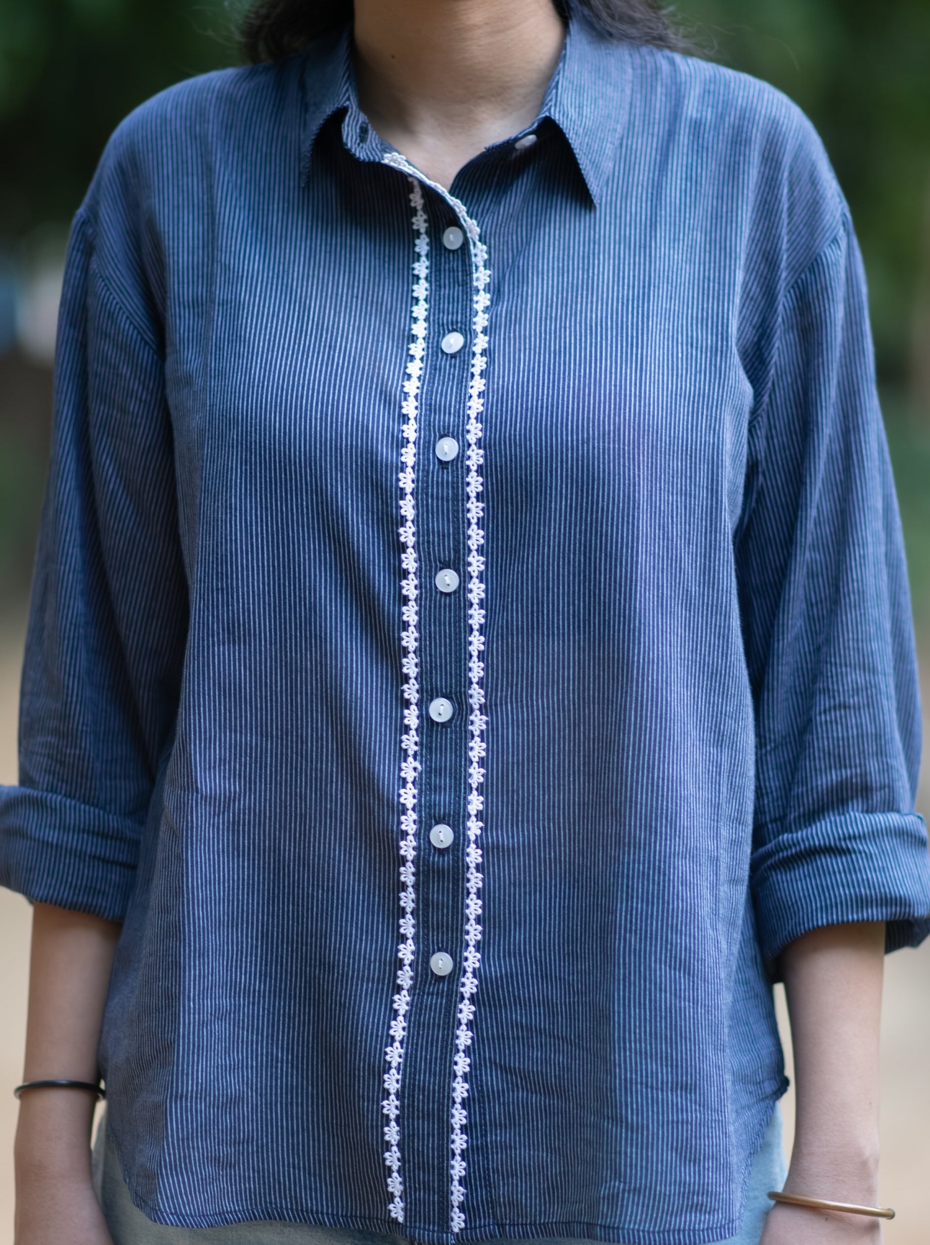 Navy Blue Pinstripe Shirt
