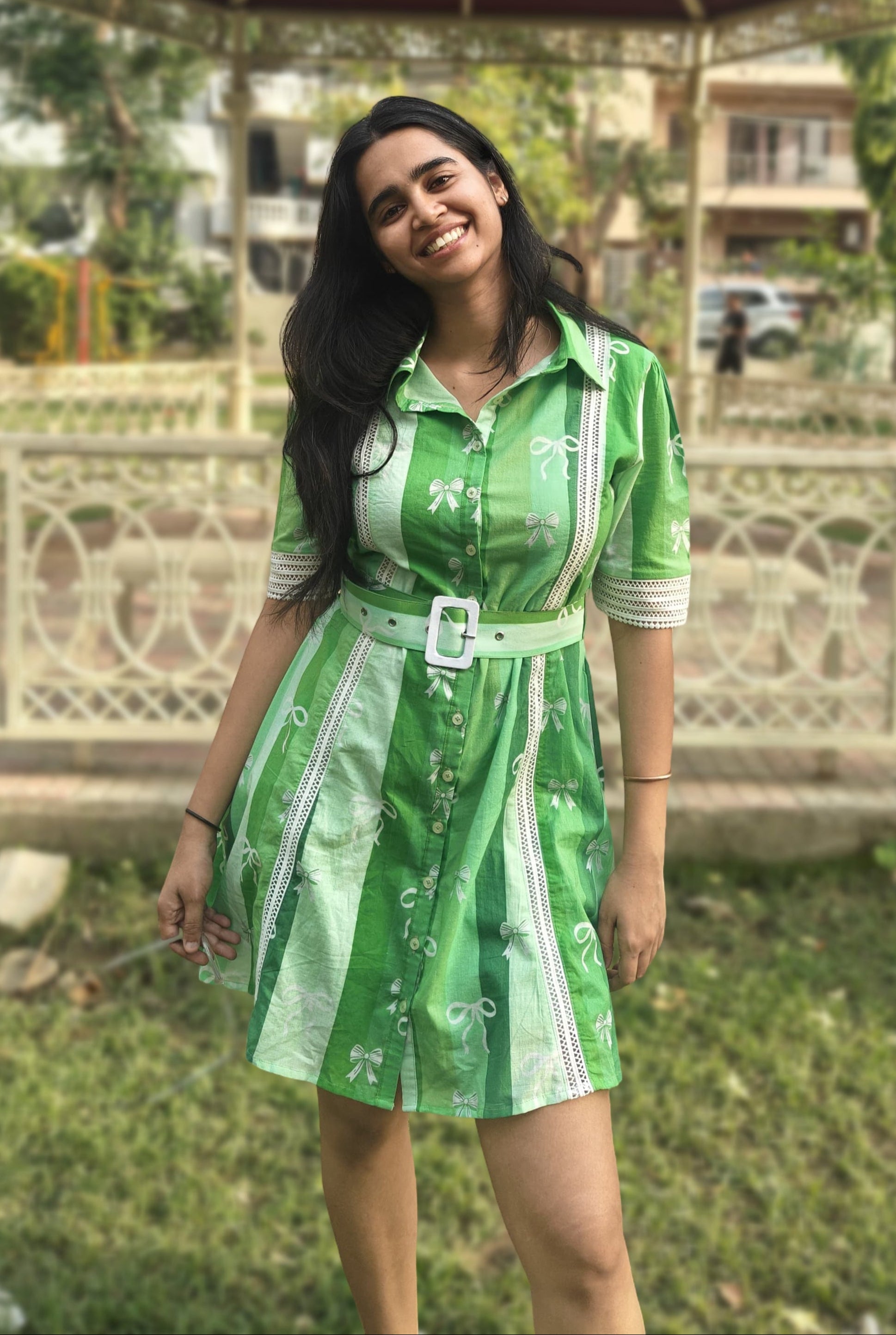 Stripes and Bow Shirt Dress