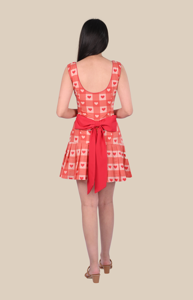 Red Heart Check Mini Dress