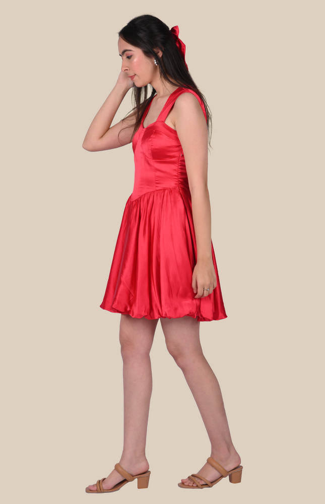 Satin Red Balloon Dress