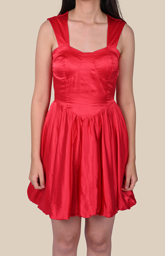 Satin Red Balloon Dress
