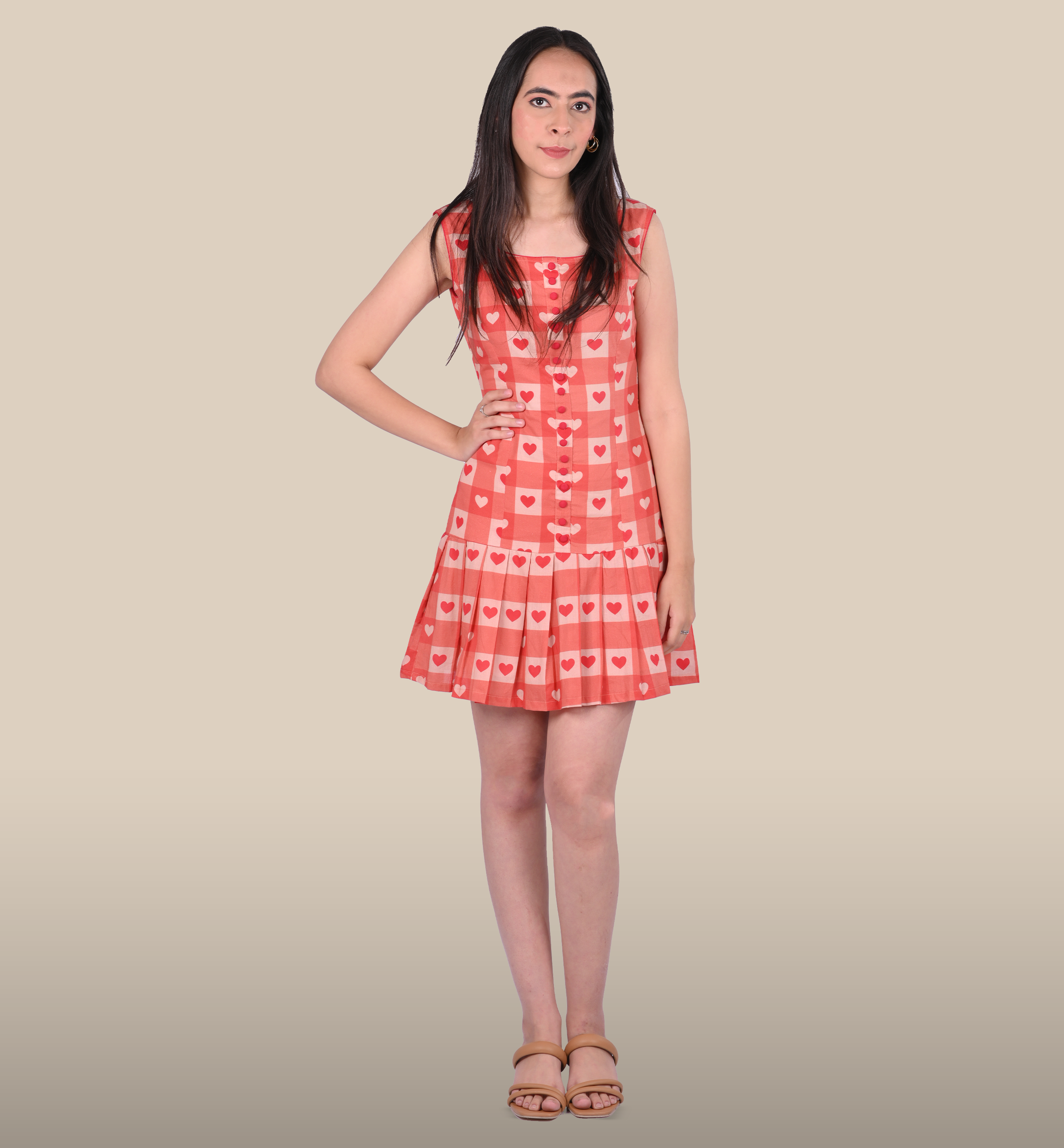Red Heart Check Mini Dress