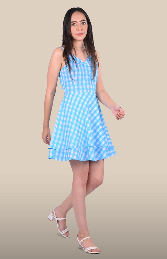 Blue & White Checks Mini Dress