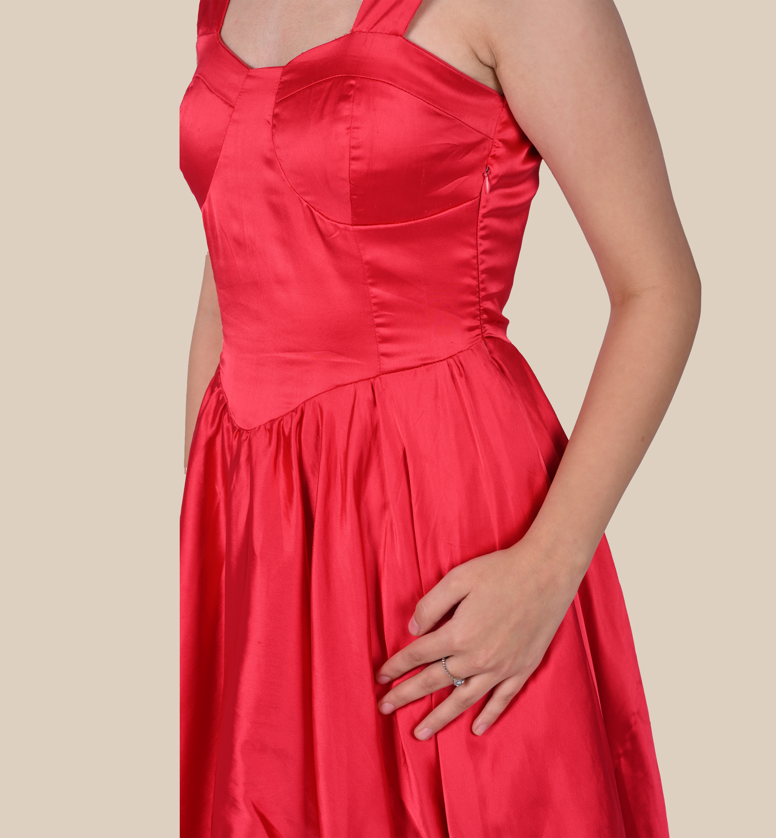 Satin Red Balloon Dress